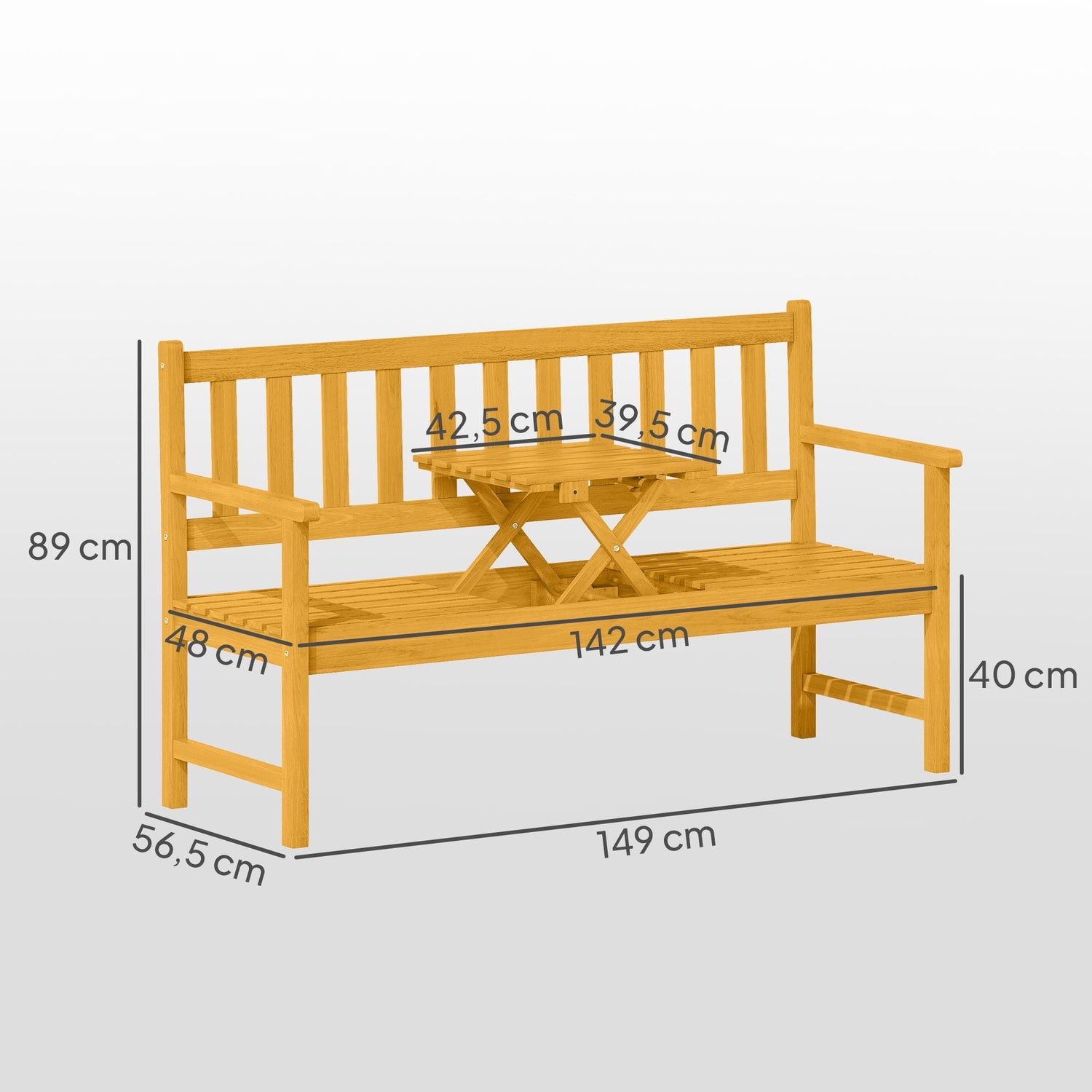 2-sits trädgårdsbänk i trä, väderbeständig bänk med rygg och armstöd, 320 kg lastkapacitet, 149 x 56,5 x 89 cm, teak