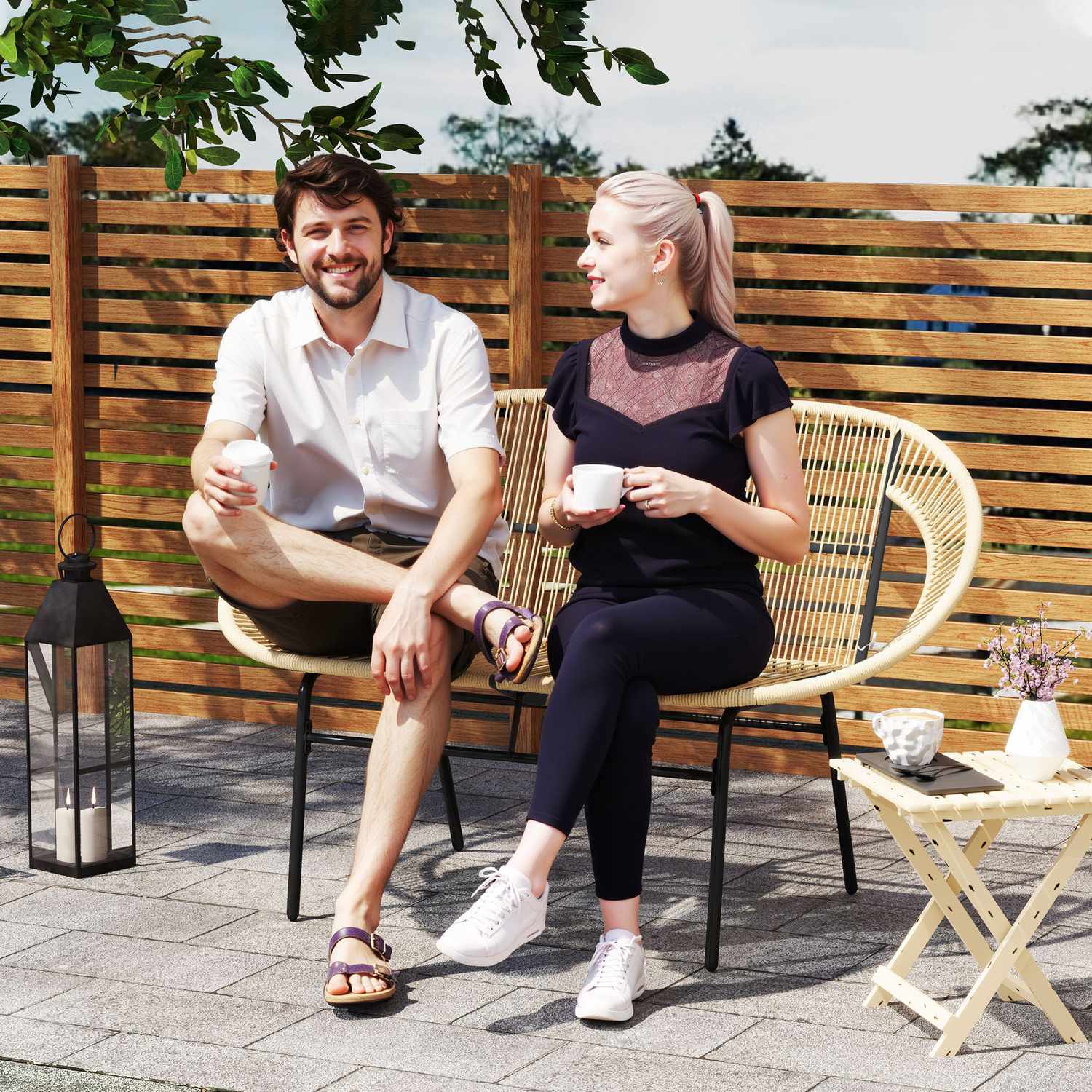 2-sits väderbeständig polyrattan trädgårdsbänk, UV-beständig