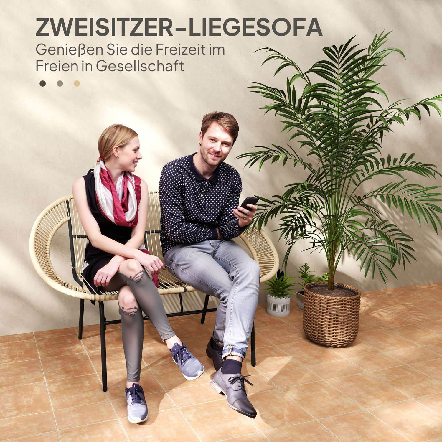 2-sits väderbeständig polyrattan trädgårdsbänk, UV-beständig