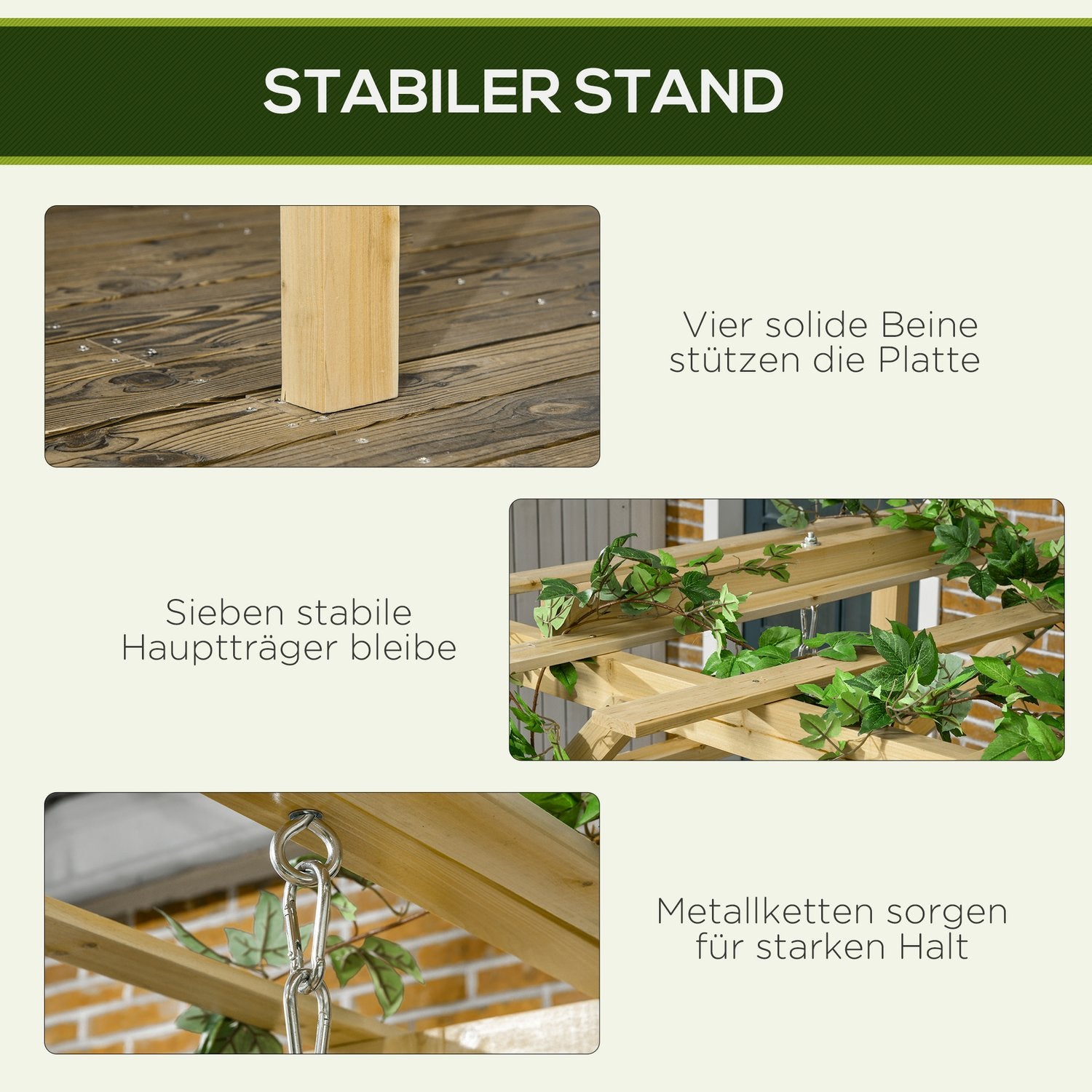 2-sits väderbeständig trädgårdsgunga i trä med pergola