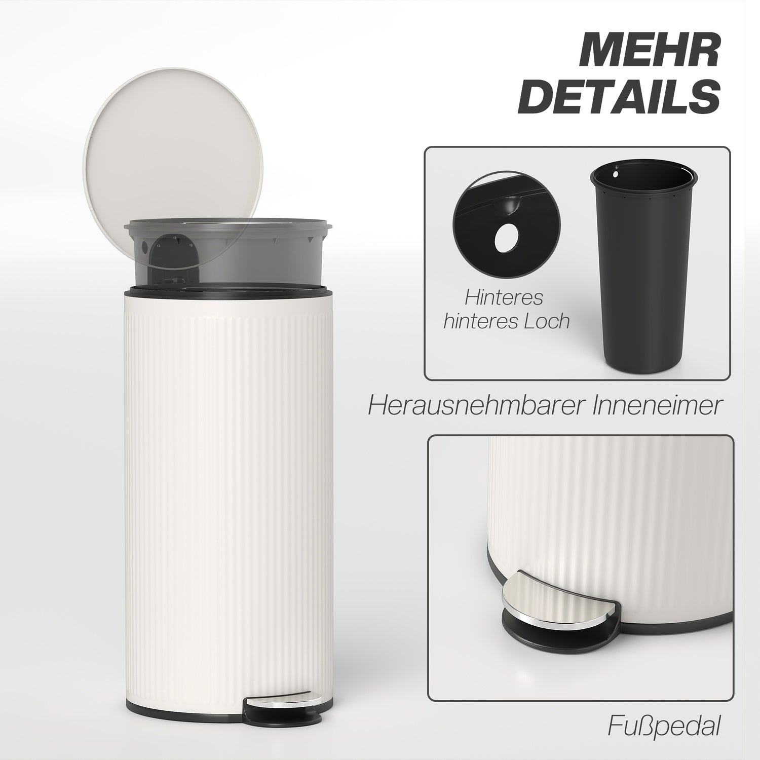 30L pedalhink med mjukstängande lock, svart metall