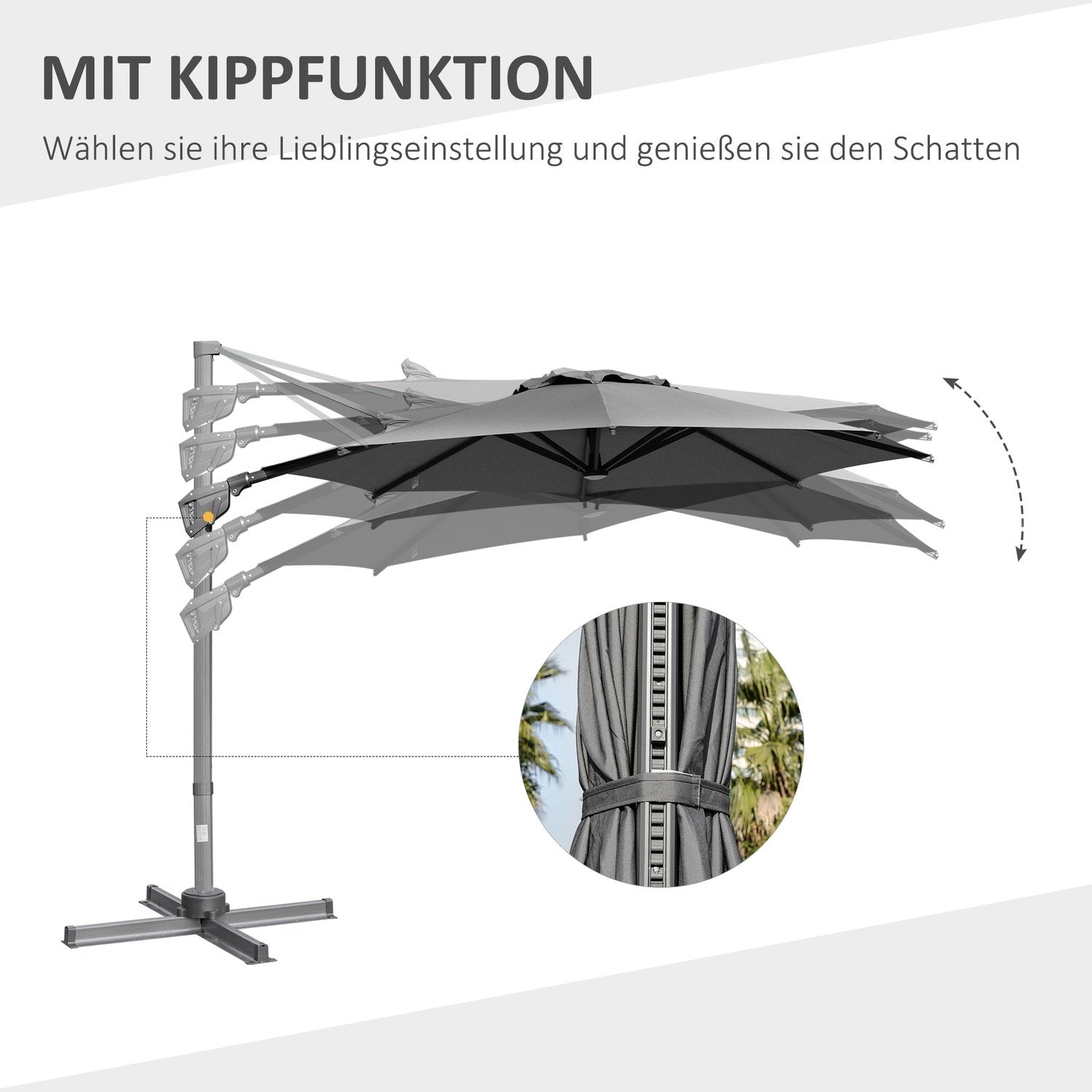 Parasoll Ø300 Cm Vevparaply Fribärande Paraply Med Vevanordning Solskydd Aluminium Roma Paraply Lutningsvinkel Justerbar Mörkgrå