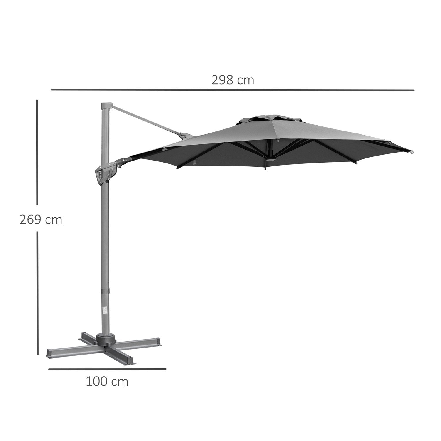 Parasoll Ø300 Cm Vevparaply Fribärande Paraply Med Vevanordning Solskydd Aluminium Roma Paraply Lutningsvinkel Justerbar Mörkgrå