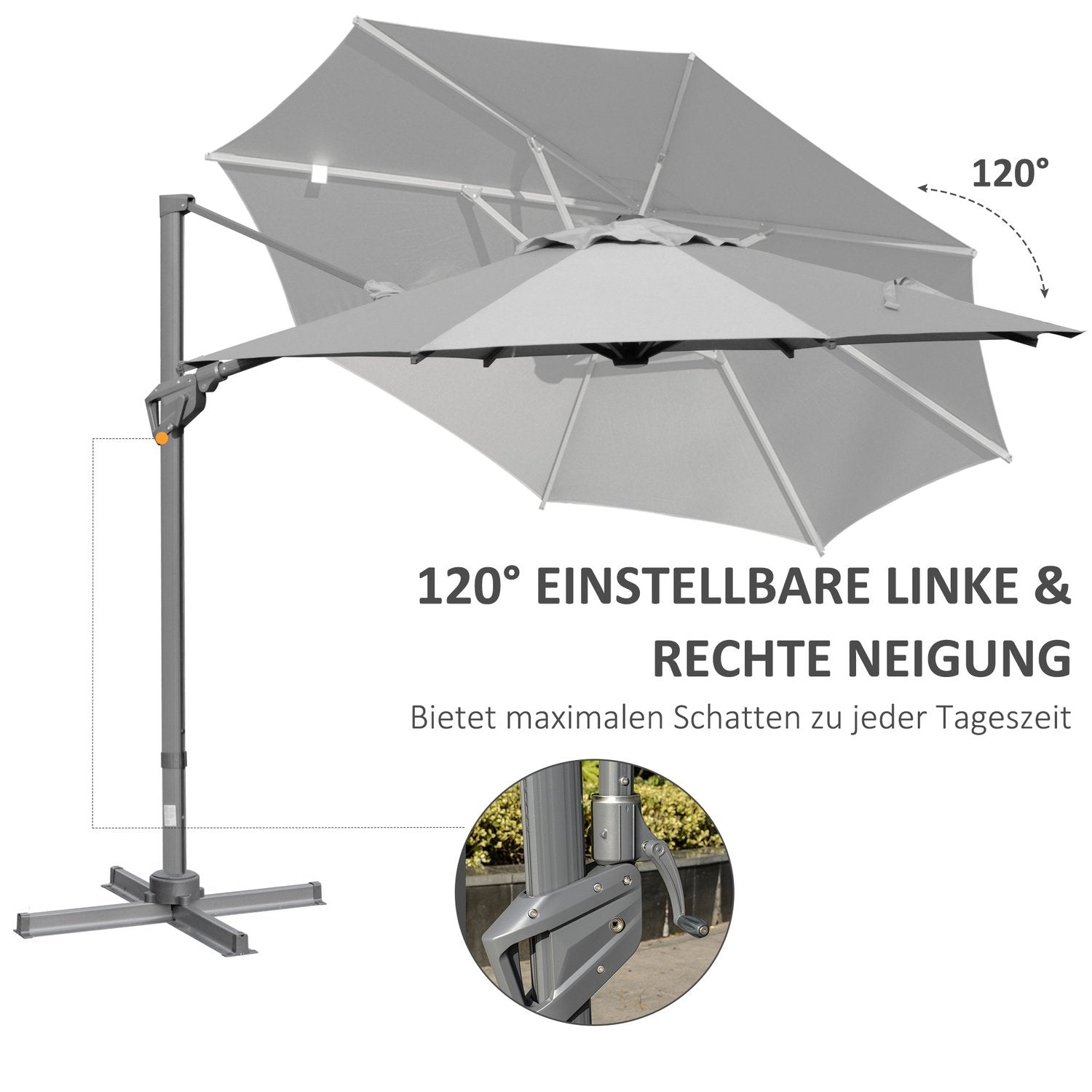 Parasoll Ø300 Cm Vevparaply Fribärande Paraply Med Vevanordning Solskydd Aluminium Roma Paraply Lutningsvinkel Justerbar Mörkgrå