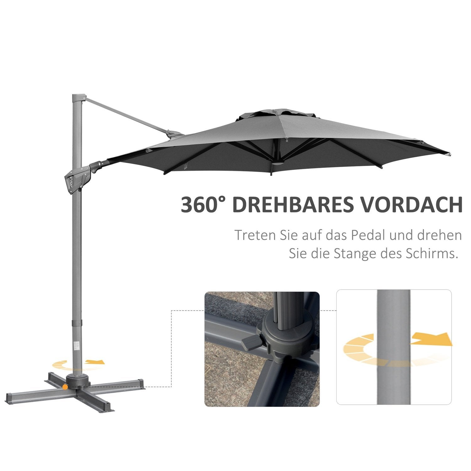 Parasoll Ø300 Cm Vevparaply Fribärande Paraply Med Vevanordning Solskydd Aluminium Roma Paraply Lutningsvinkel Justerbar Mörkgrå