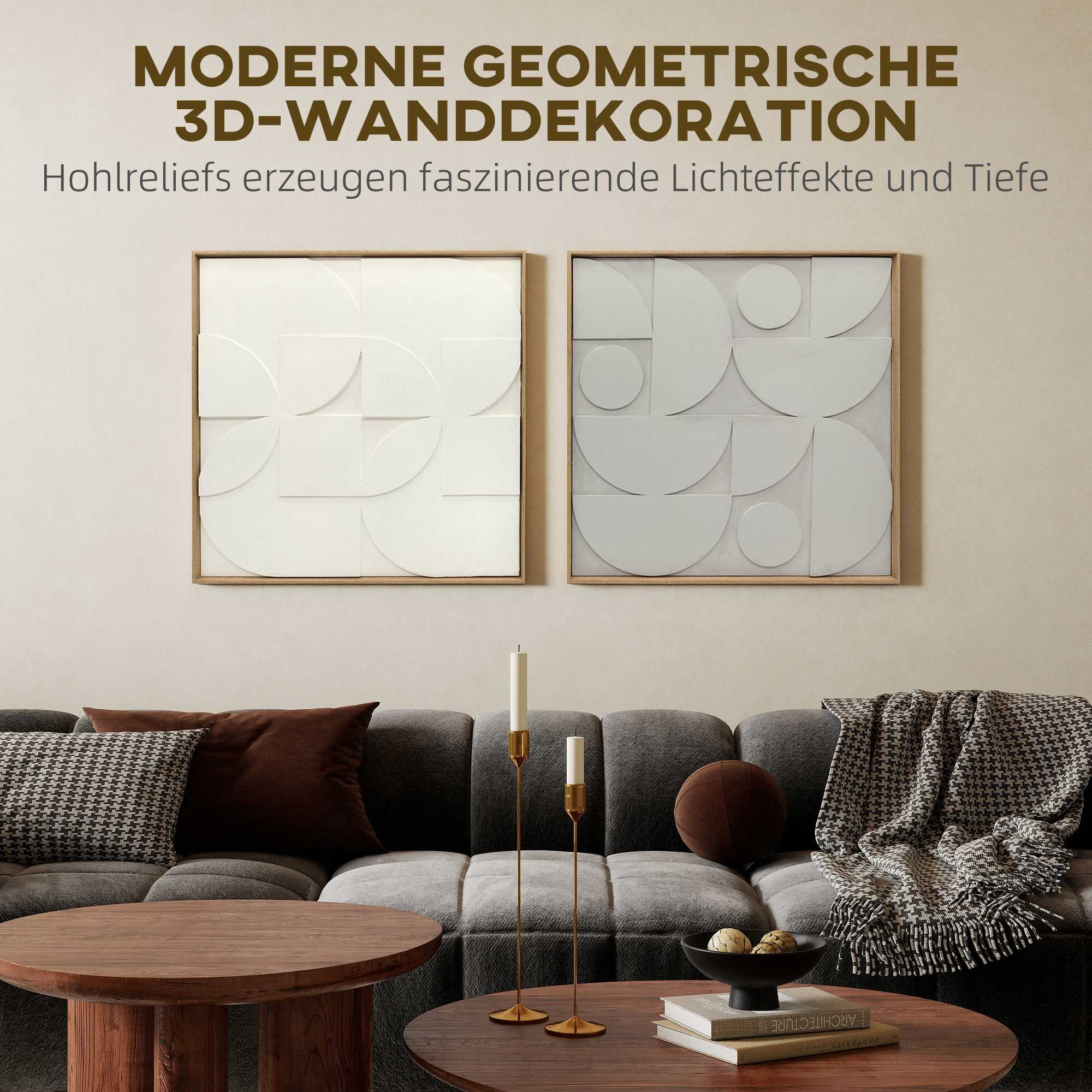 3D Geometrisk Väggkonst Set, 2 Delar, 80x80 cm, Vit