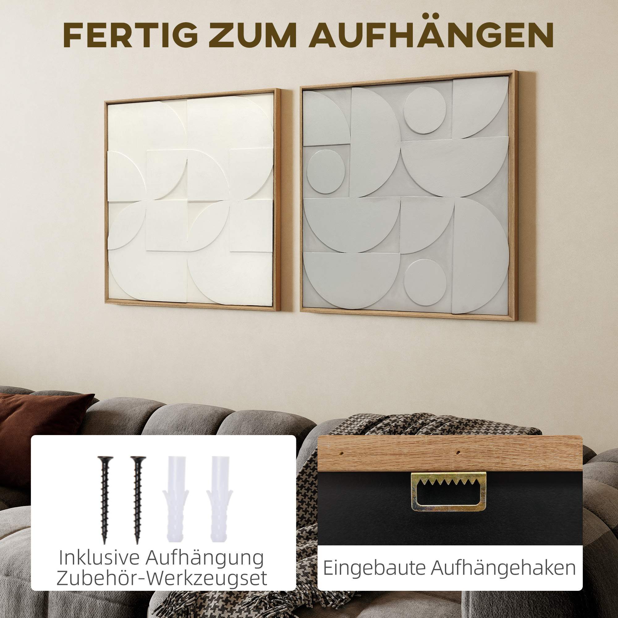 3D Geometrisk Väggkonst Set, 2 Delar, 80x80 cm, Vit