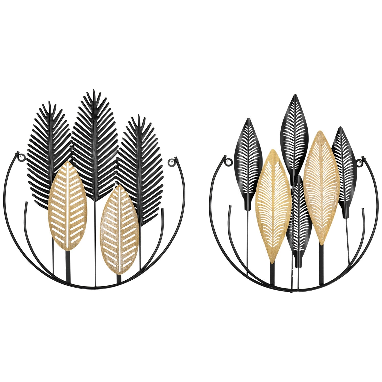 3D Metal Wall Art Leaf Set – Black & Natural, 40x46 Cm