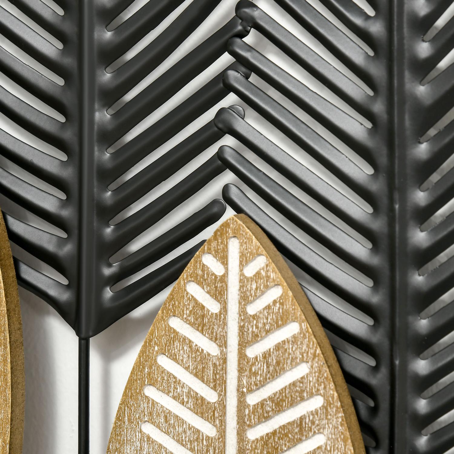 3D Metal Wall Art Leaf Set – Black & Natural, 40x46 Cm