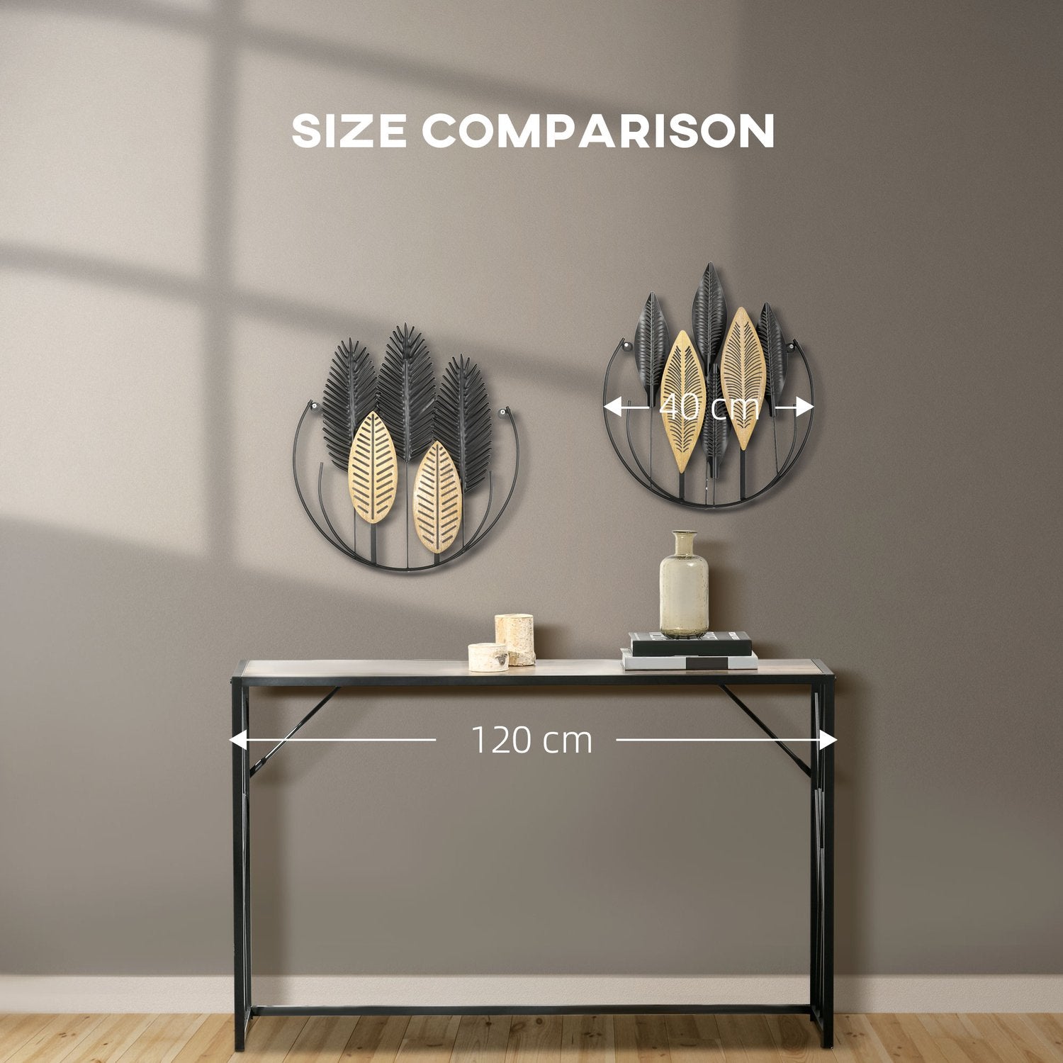 3D Metal Wall Art Leaf Set – Black & Natural, 40x46 Cm