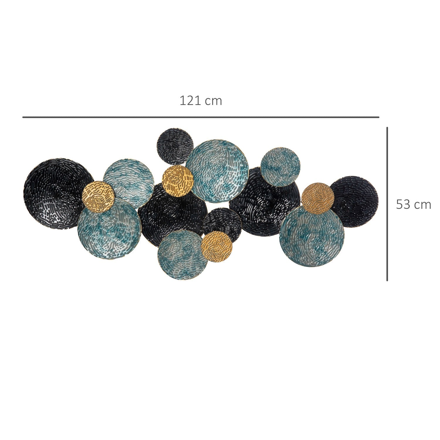 3D metallväggkonst - modern skulptur, guld/svart/blå, 121x53 cm