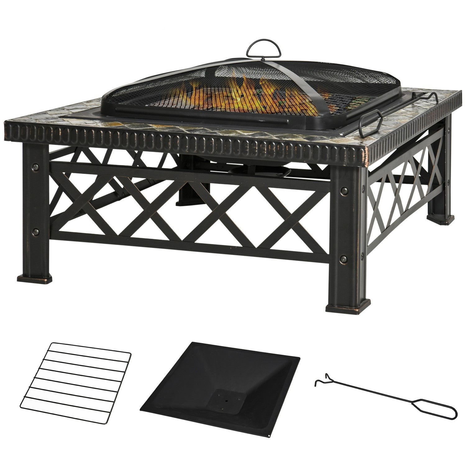 Eldskål & grop med grill, gnistskydd, ishink