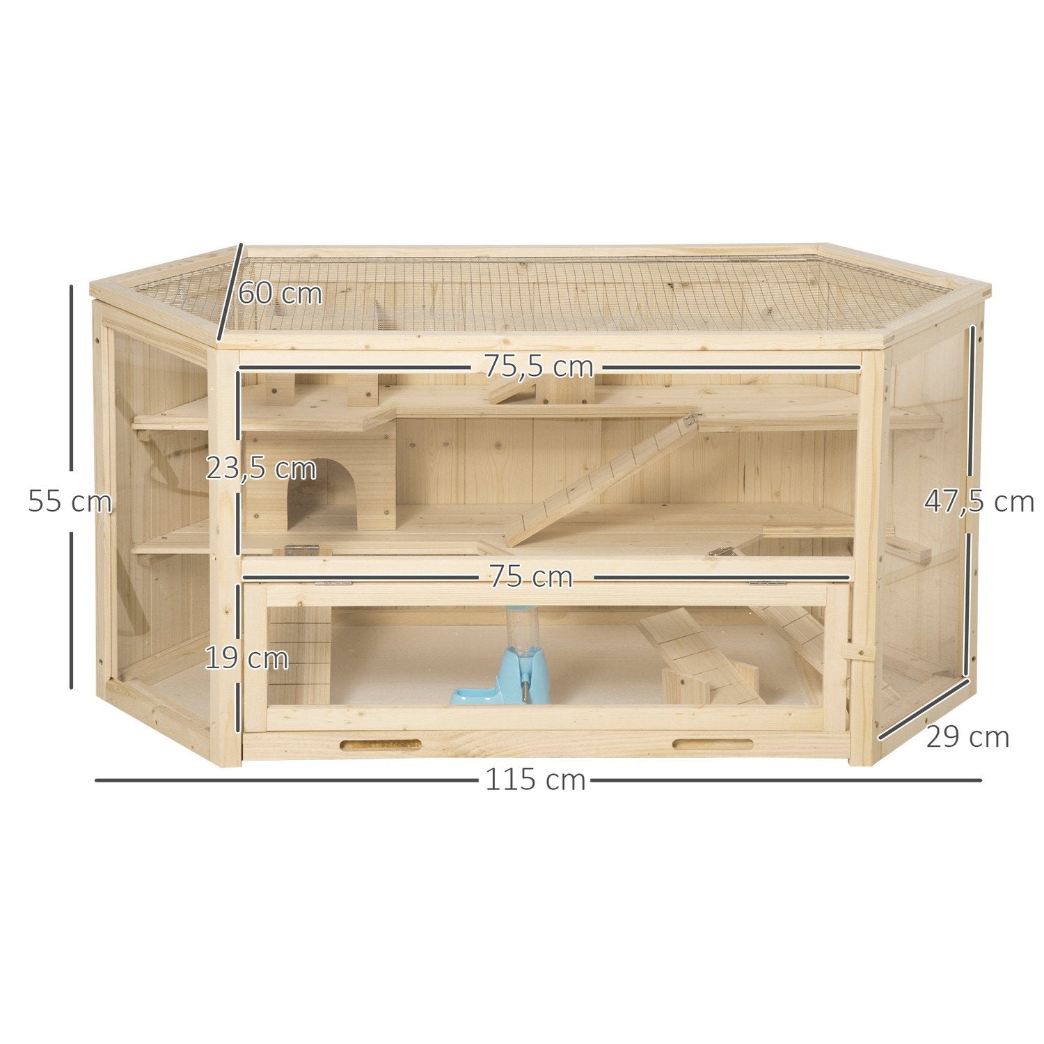 Smådjursbur Gnagarbur Hamsterbur Med Ramp Rocker Musbur Topp Gångjärnsbur Avtagbar Bottenbricka Gran Trä 115 X 60 X 55 Cm