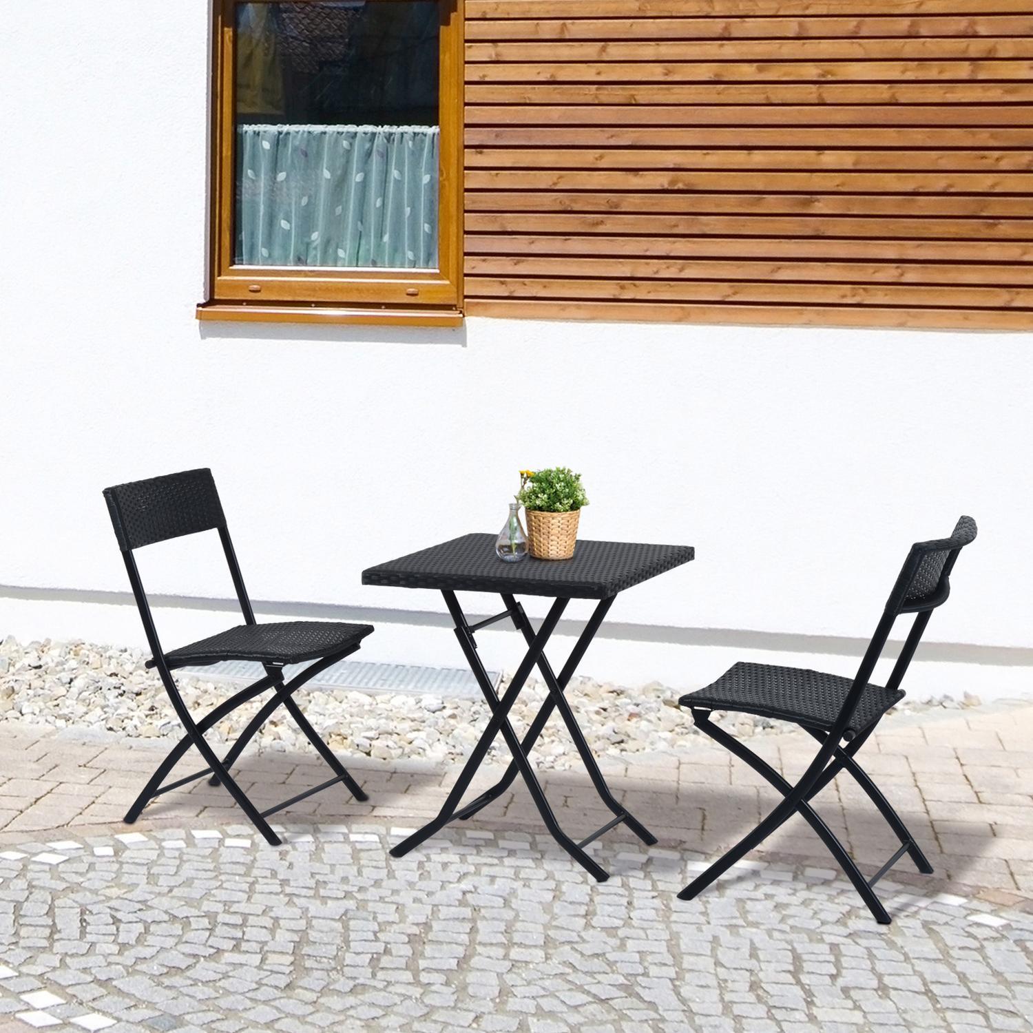 Polyrattan Bistroset För 2 Personer, Rotting Trädgårdsmöbelset, Svart