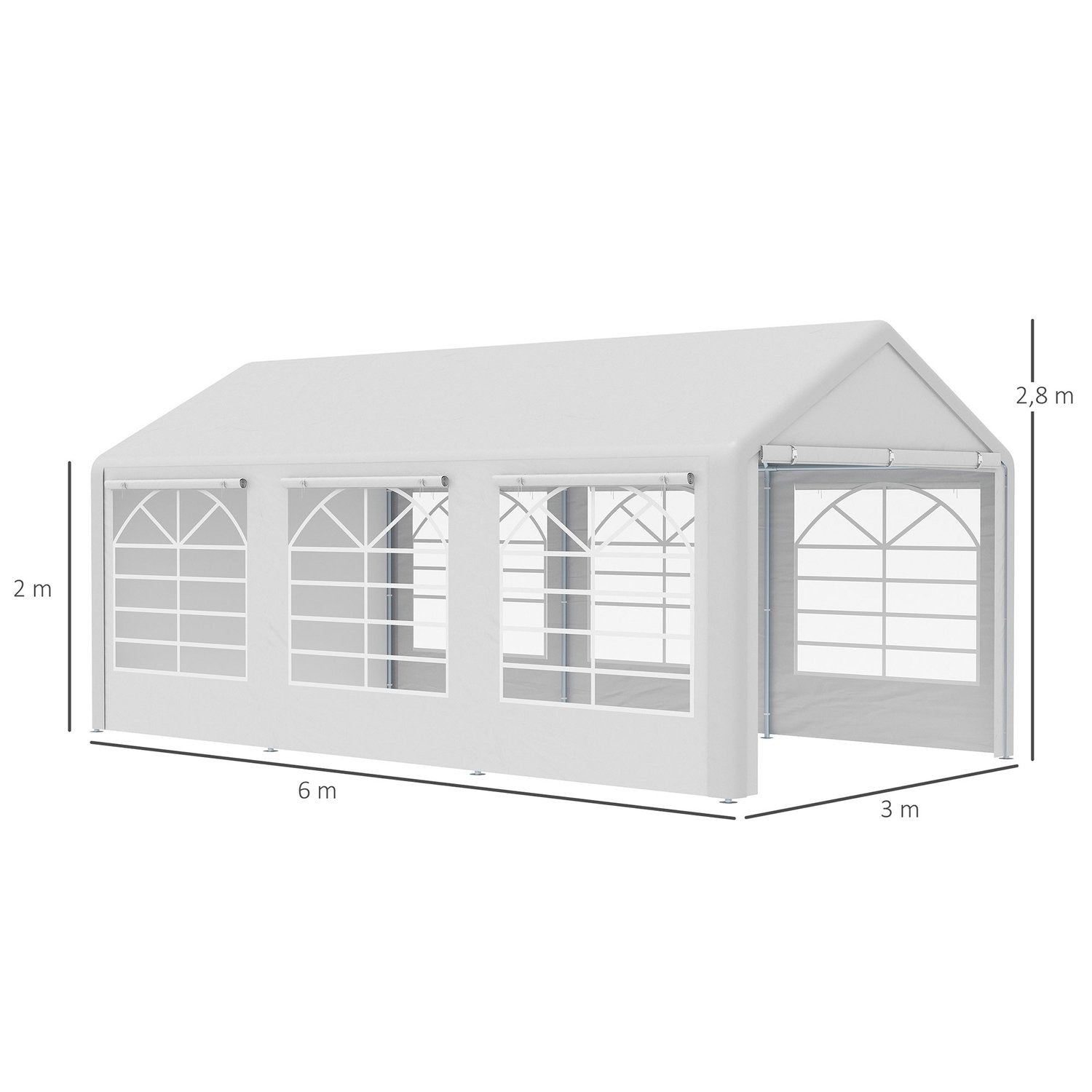 Pavilion Partytält Trädgårdstält Trädgårdspaviljong Med 4 Sidoväggar Fönster Polyester + Metall Vit 3X6M