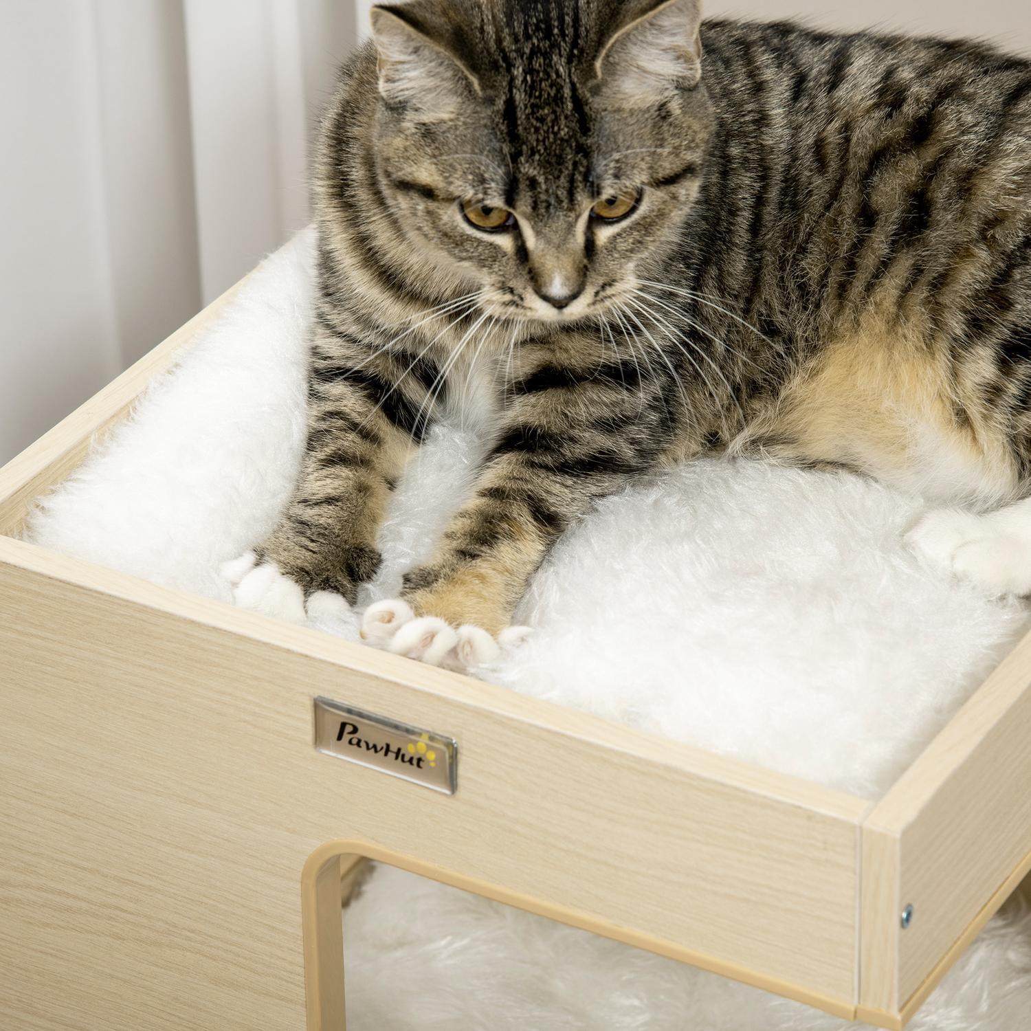 Cat Cave 3-Leder Cat Cabinet Pute Innendørs Cat House Cat House Leketøy Eik 34X34X60 Cm