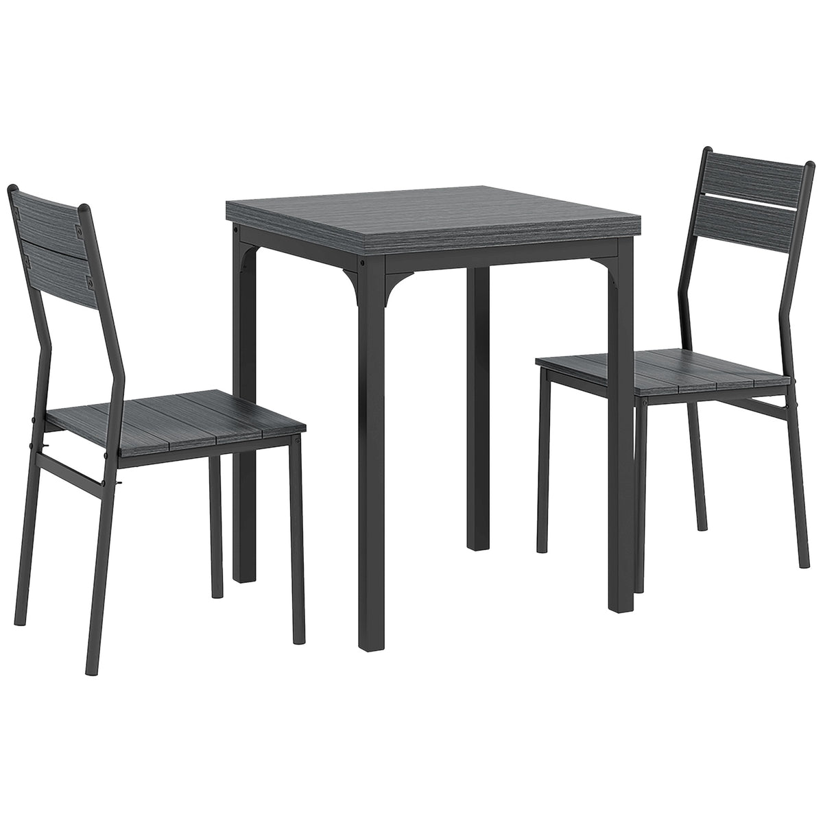 3-delt spisegruppe, bord og 2 stoler, MDF og metall, grå
