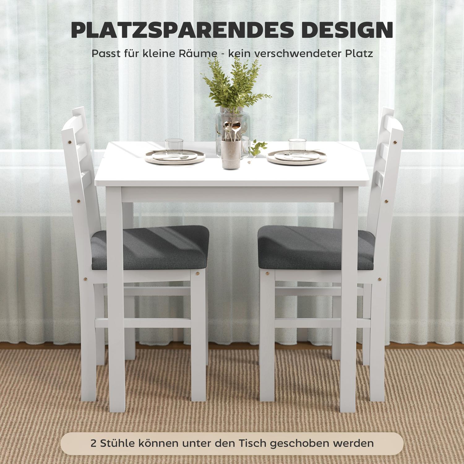 3-delad matsalsset med 2 stolar, platsbesparande, vit MDF