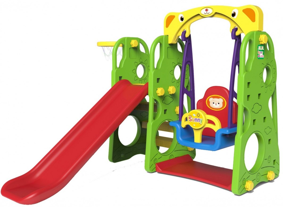 3-i-1 Green Slide Swing Basketballsett for barn