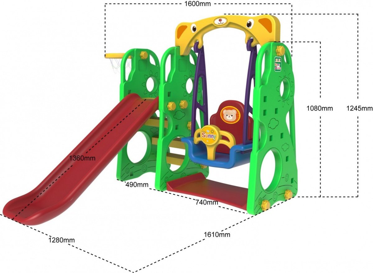 3-i-1 Green Slide Swing Basketballsett for barn