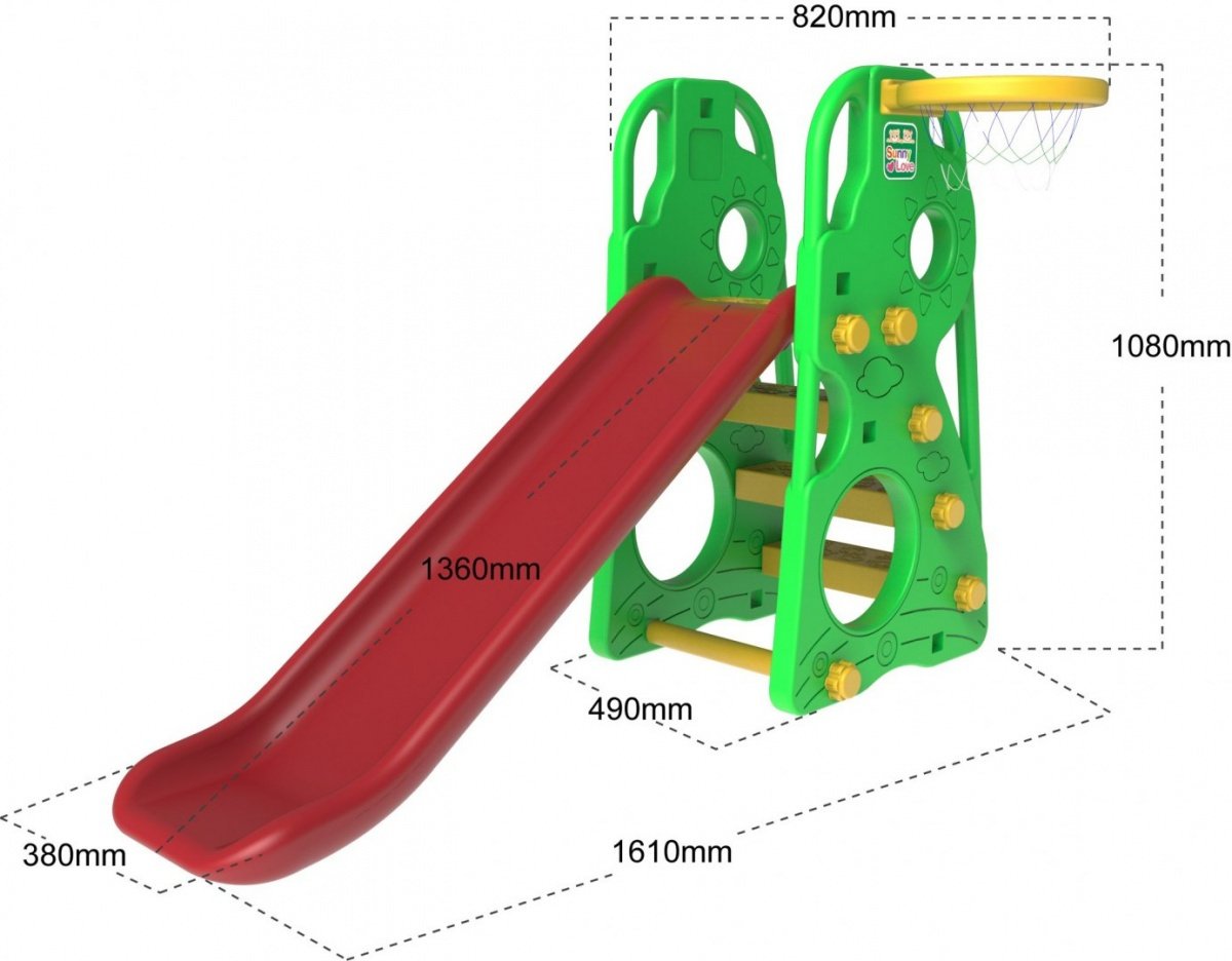 3-i-1 Green Slide Swing Basketballsett for barn