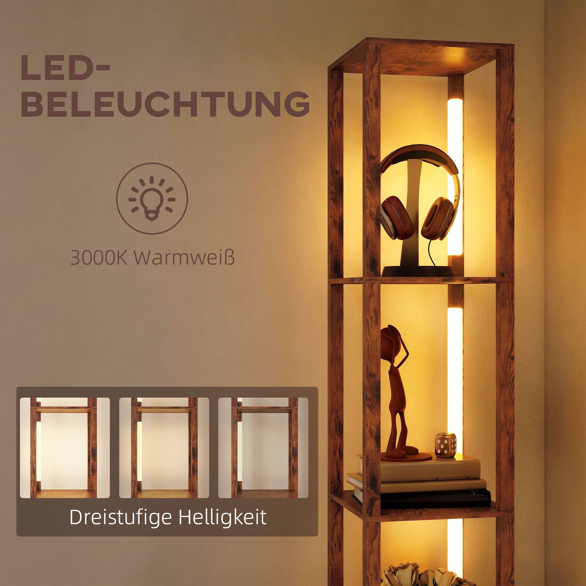 3-i-1 LED-golvlampa med hyllor och fotpedal