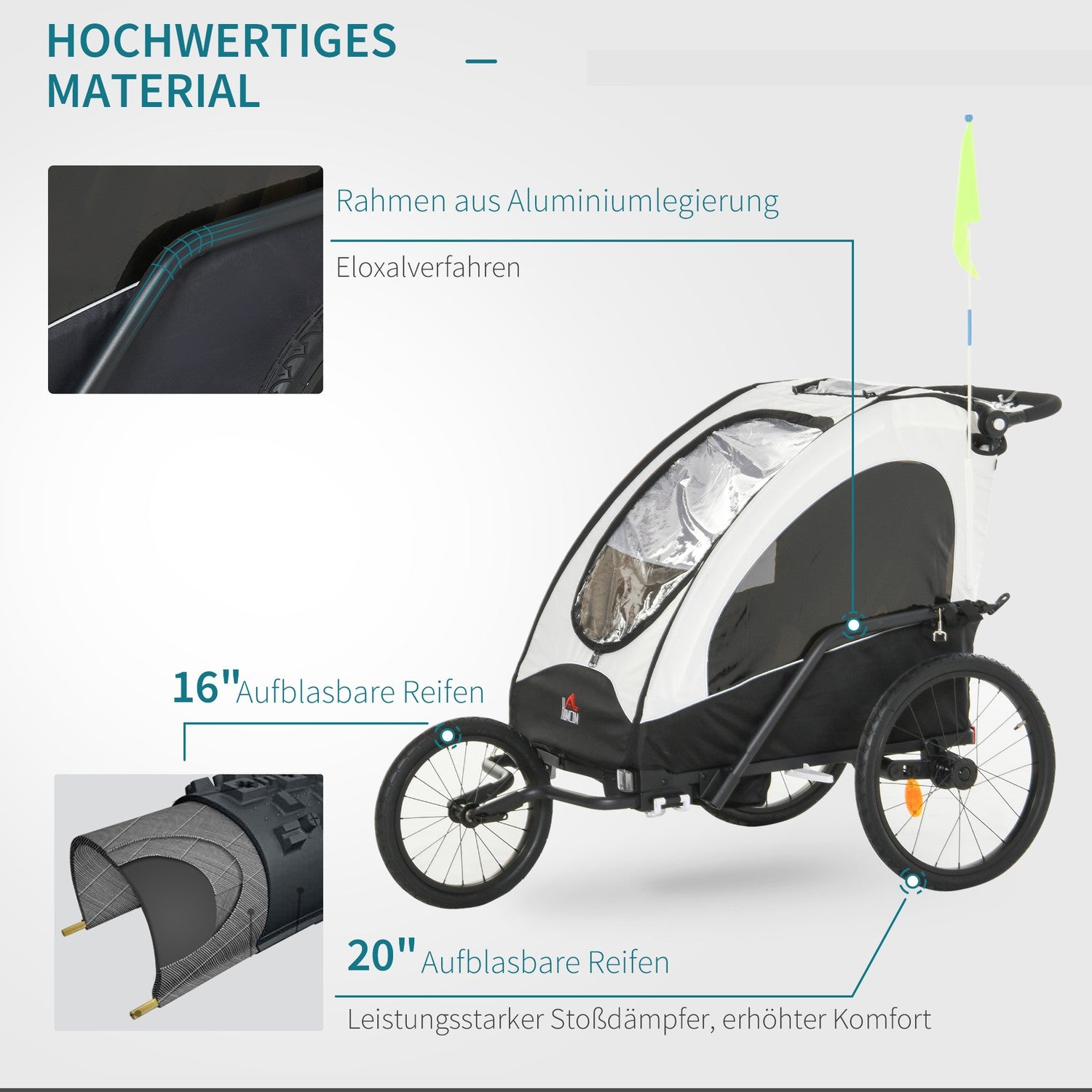 3-i-1 barncykelvagn och joggingvagn, aluminium, 2 säten