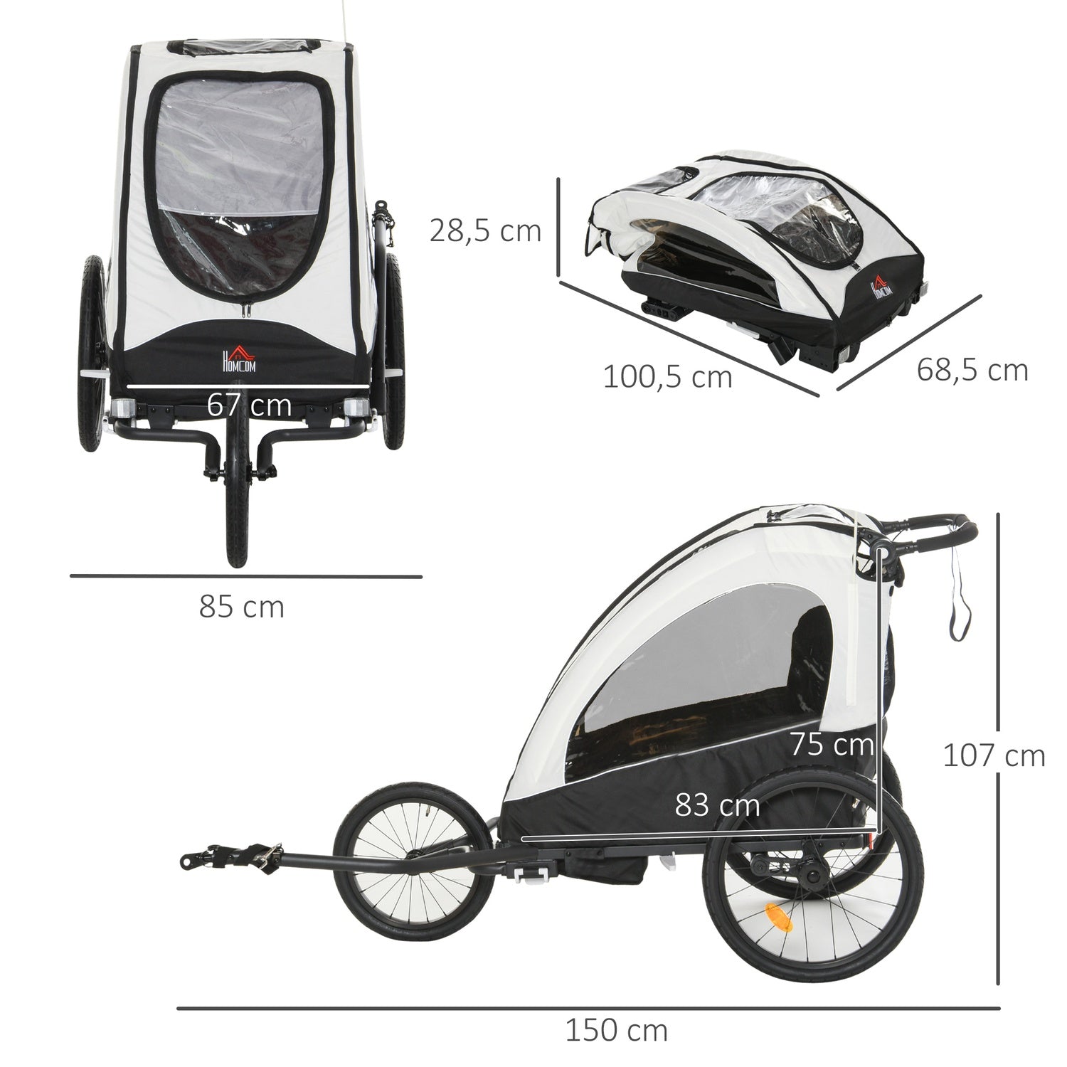 3-i-1 barncykelvagn och joggingvagn, aluminium, 2 säten