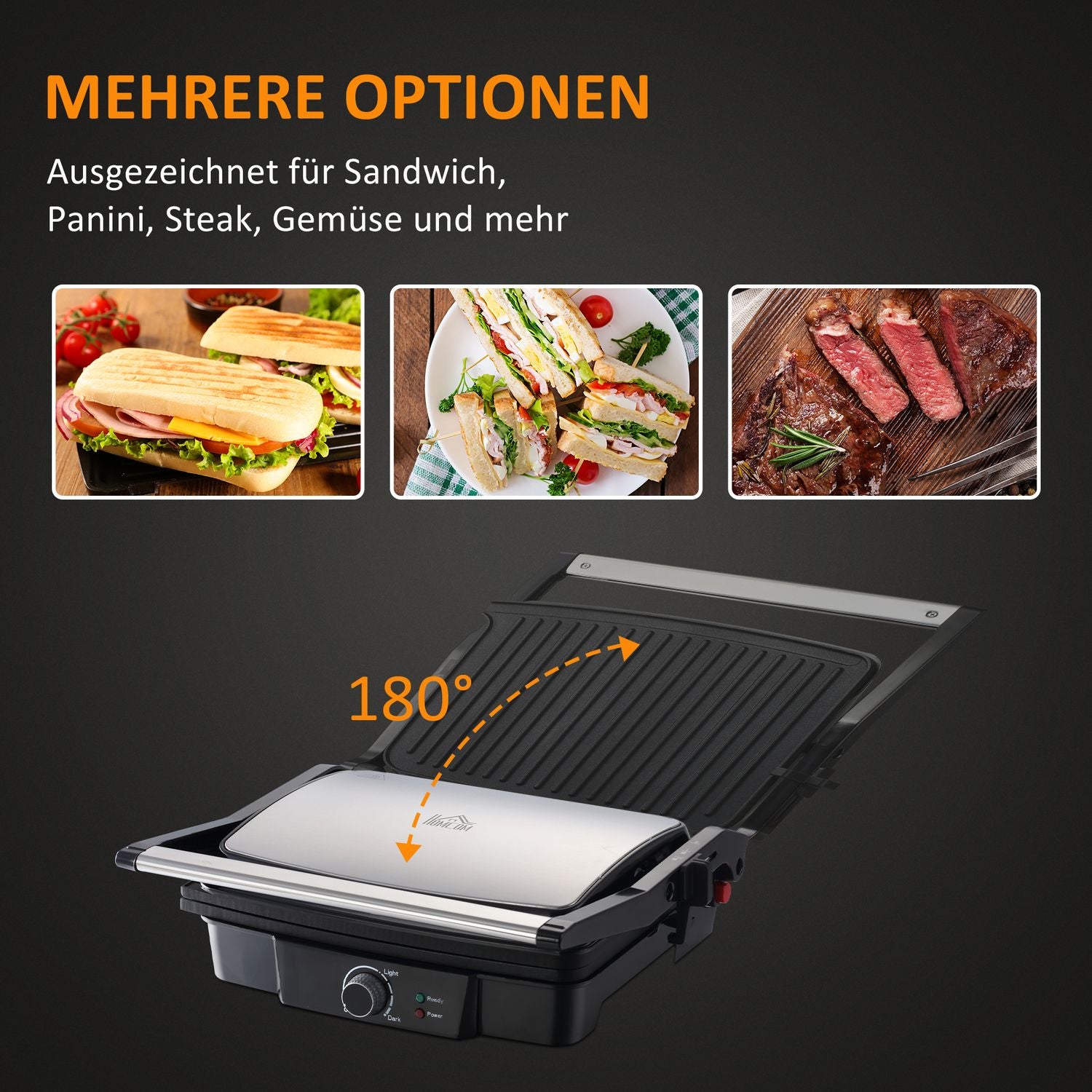 3-i-1 non-stick kontaktgrill, 2000W, med justerbar termostat