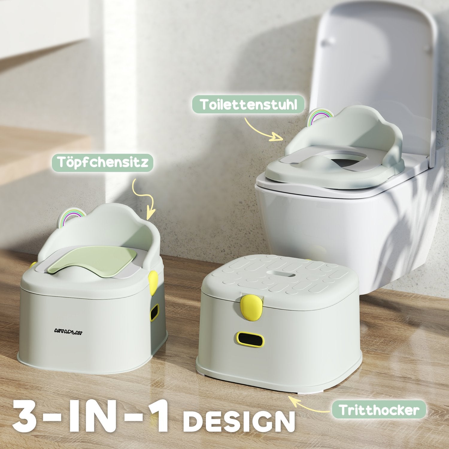 3-i-1 potta för barn, avtagbar, grå, 6-72 månader