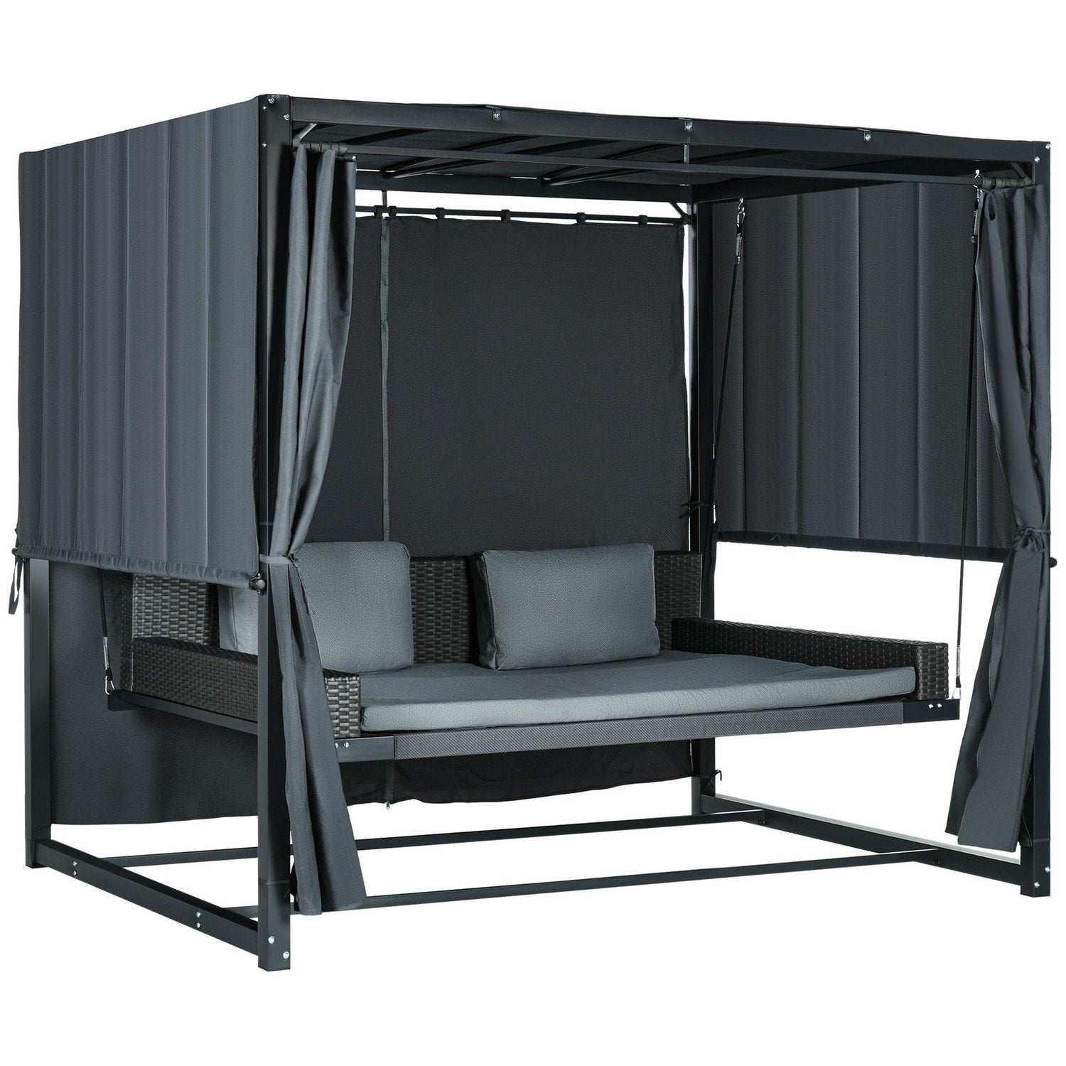 Hollywood huske med pergola, hage huske med pute, værbestandig huskeseng, for hage, 235 X 180 X 210 Cm, Mørkegrå