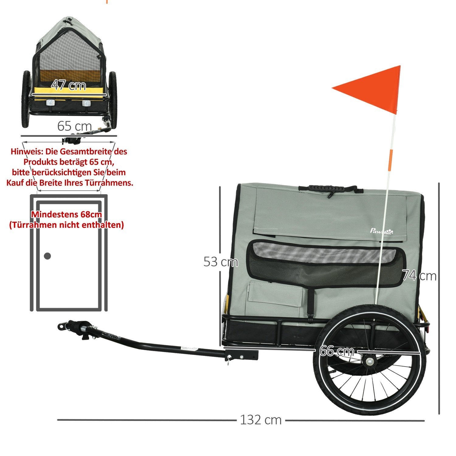 Hundehenger 3-i-1 Pet House &amp; Cargo Trailer, Hundesykkelhenger med reflekser for små hunder opptil 10 kg, Oxford, grå