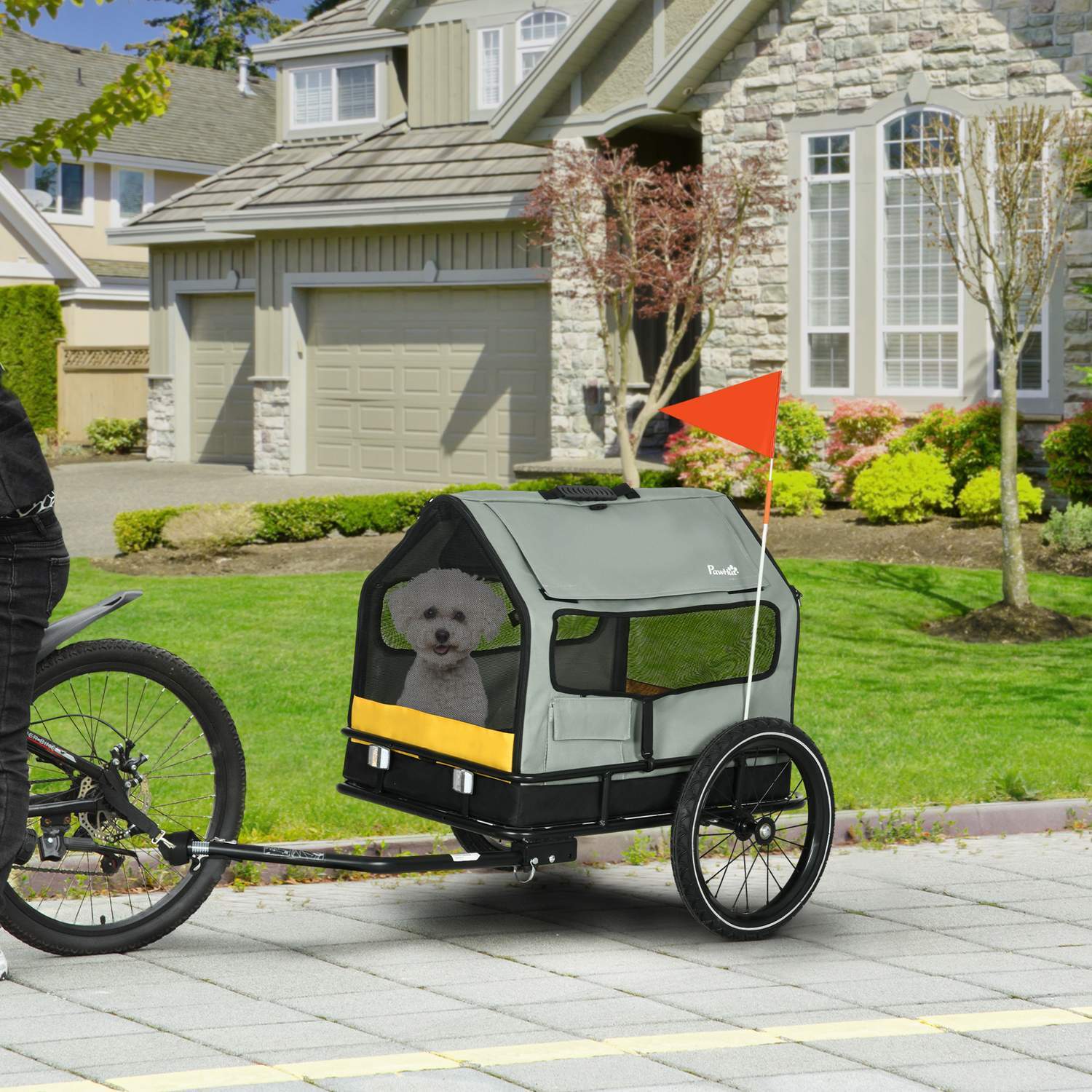 Hundehenger 3-i-1 Pet House &amp; Cargo Trailer, Hundesykkelhenger med reflekser for små hunder opptil 10 kg, Oxford, grå