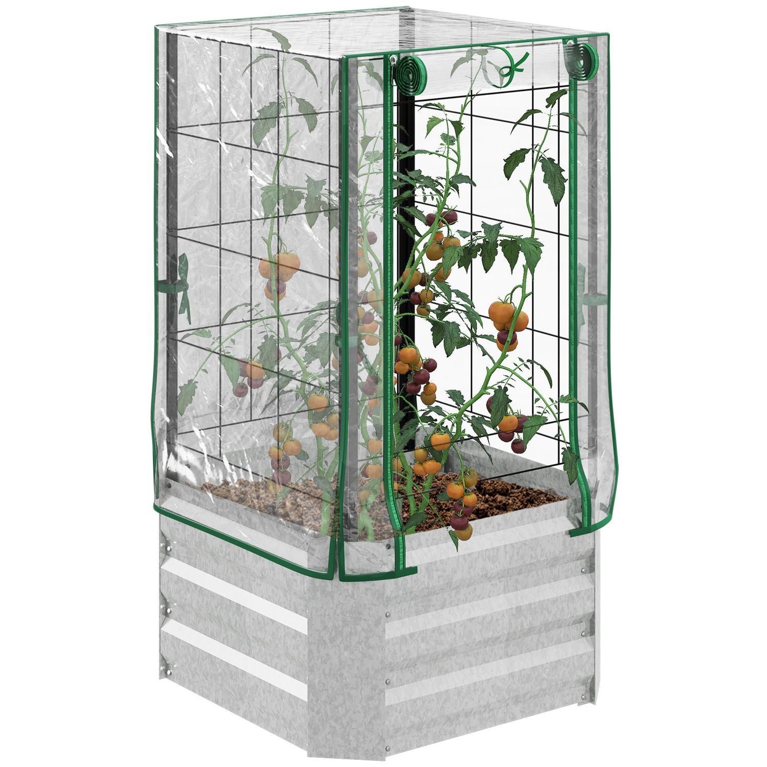 Hevet sengesett plantekasse med plastdeksel og espalier for klatreplanter, 53X53X90Cm