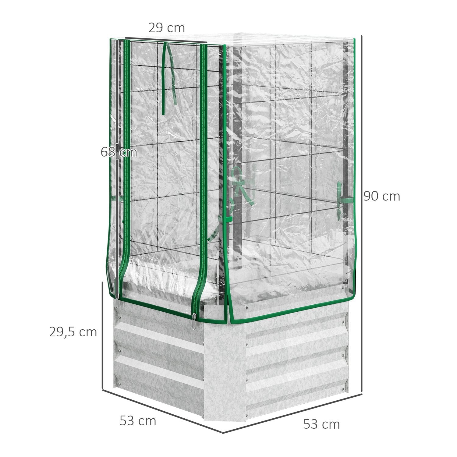 Hevet sengesett plantekasse med plastdeksel og espalier for klatreplanter, 53X53X90Cm