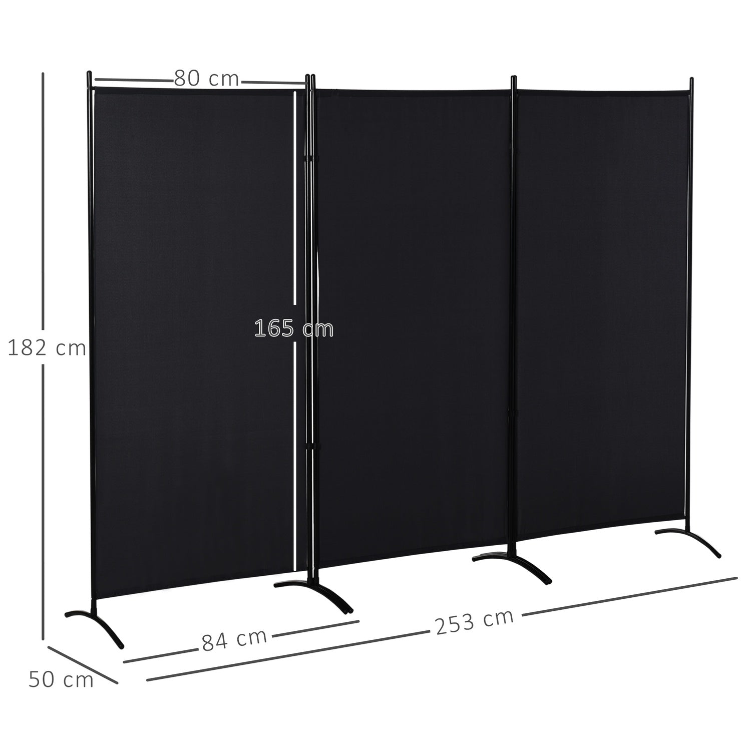 3-panels rumsavdelare, svart metallram, sekretessskärm