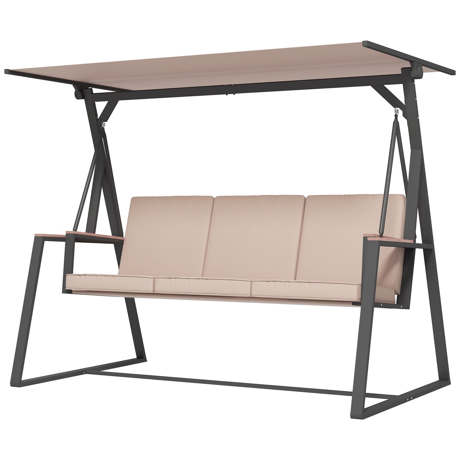 3-sits Khaki svängbänk med kuddar och tak, 300 kg