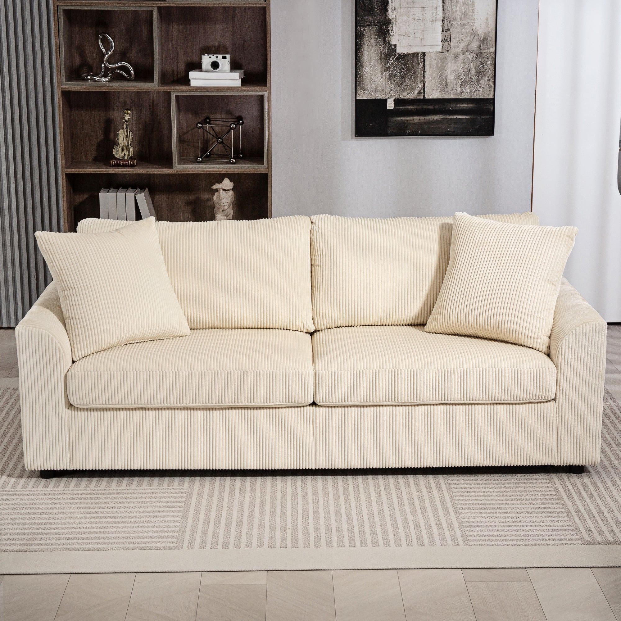 3-sits sladdsoffa med kuddar, Gräddvit, 212 cm