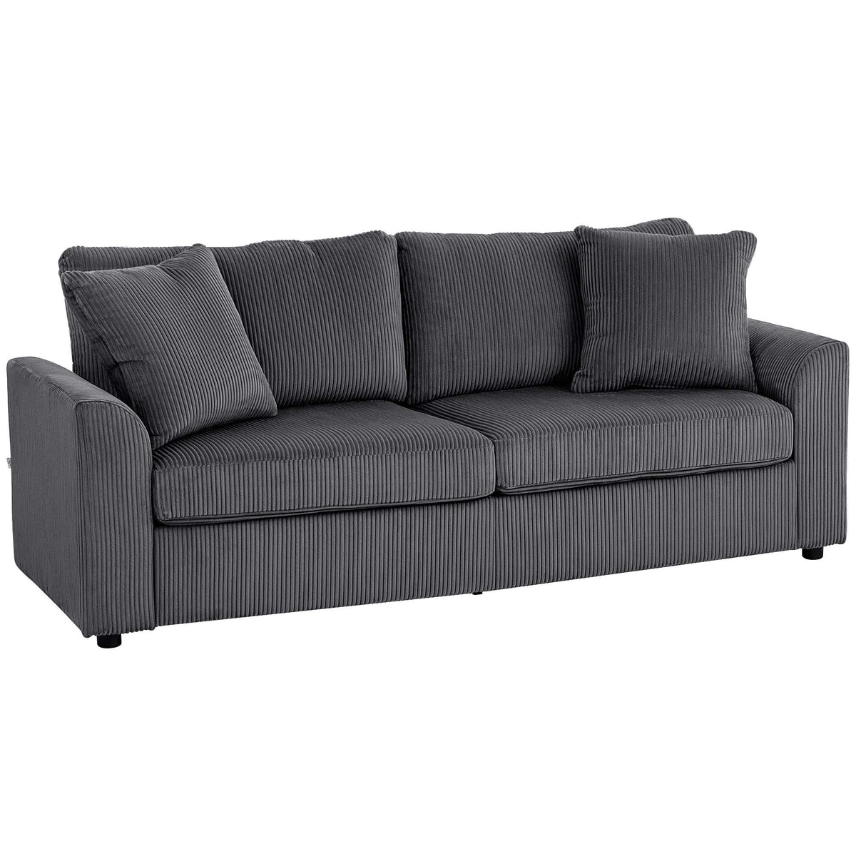 3-seters sofa i kordfløyel med puter, 212 cm, mørkegrå