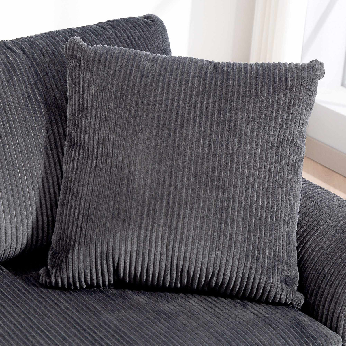 3-seters sofa i kordfløyel med puter, 212 cm, mørkegrå