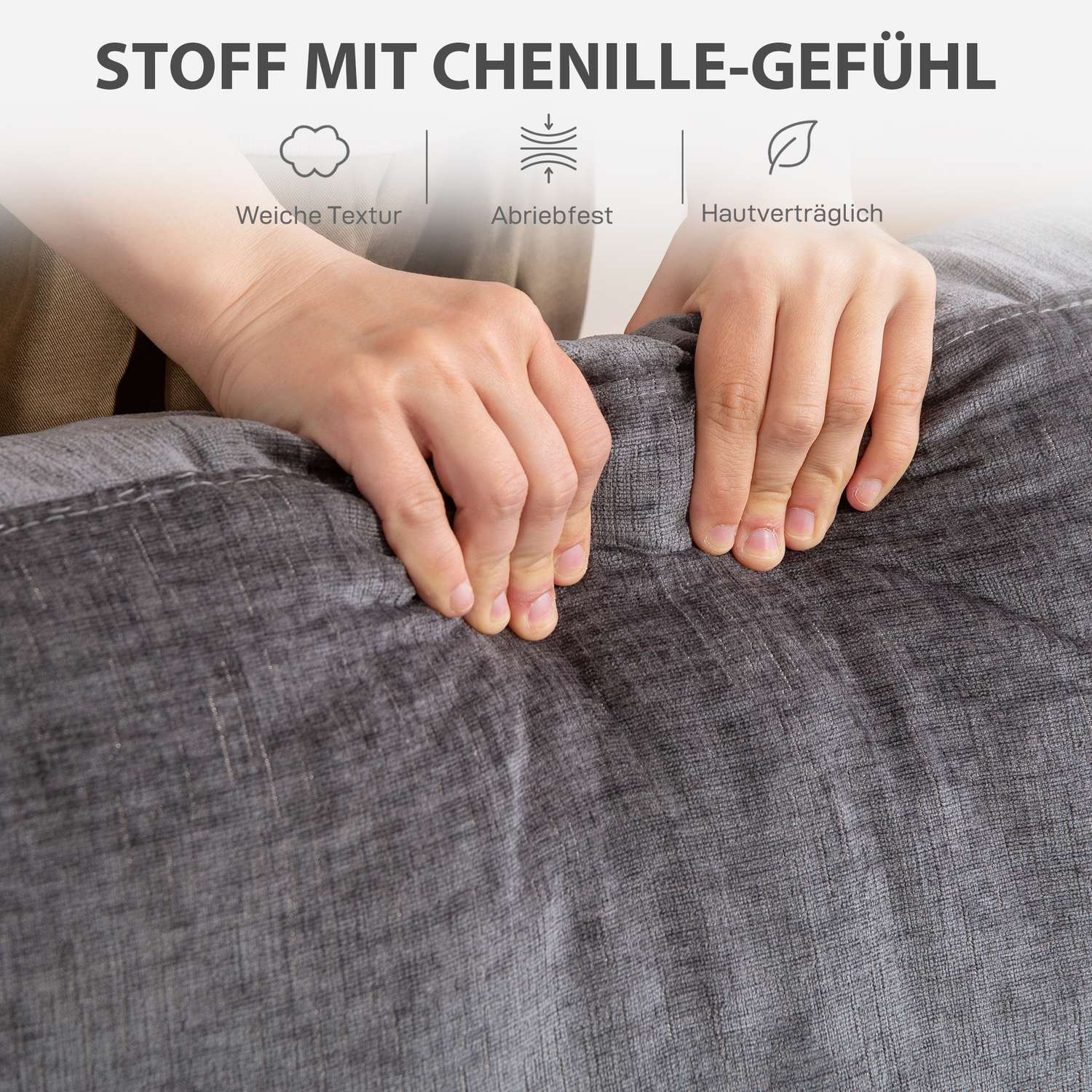 3-sits soffa, klädsel i grå tyg, Stålstomme