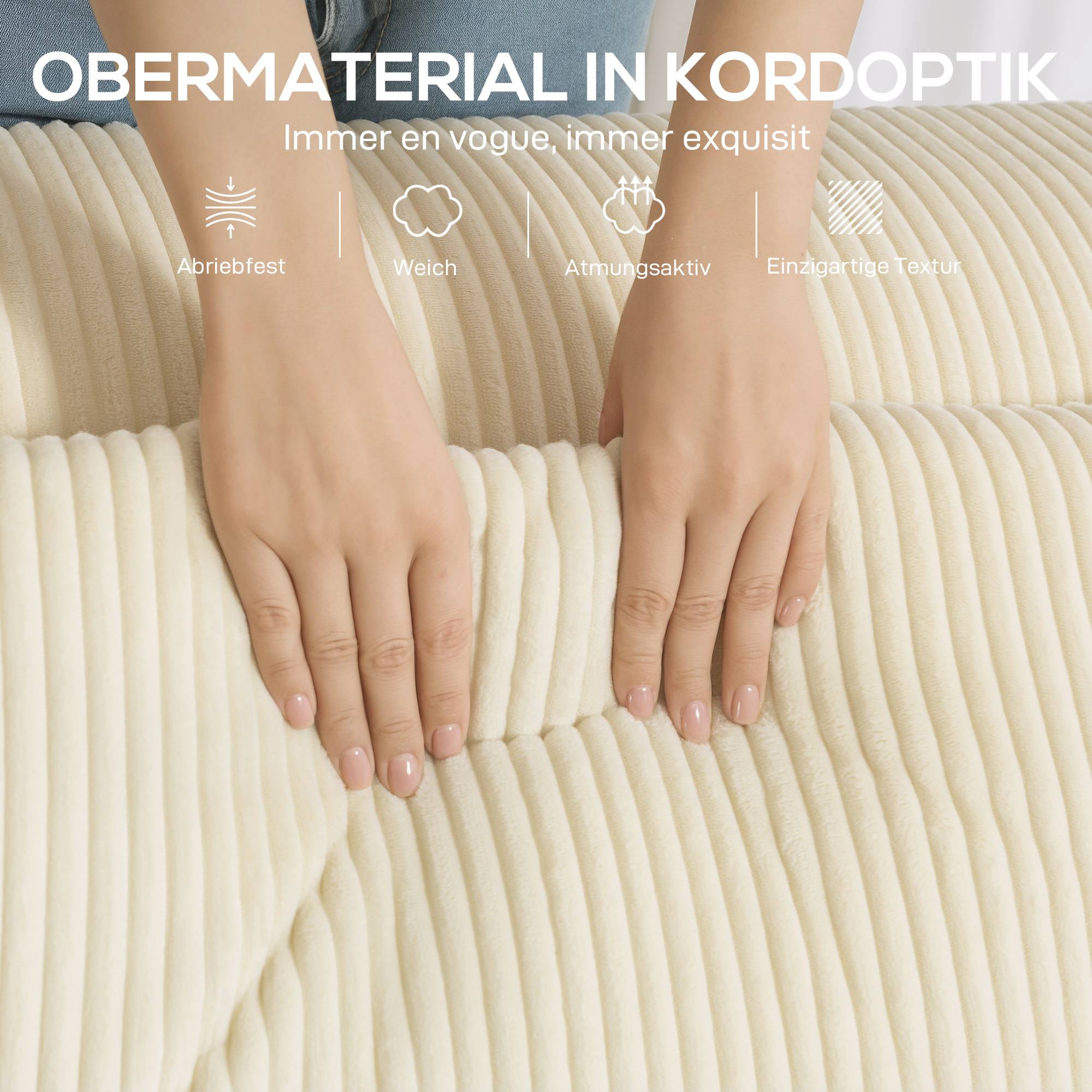 3-sitssoffa, manteltyg, breda armstöd, 2 kuddar, beige