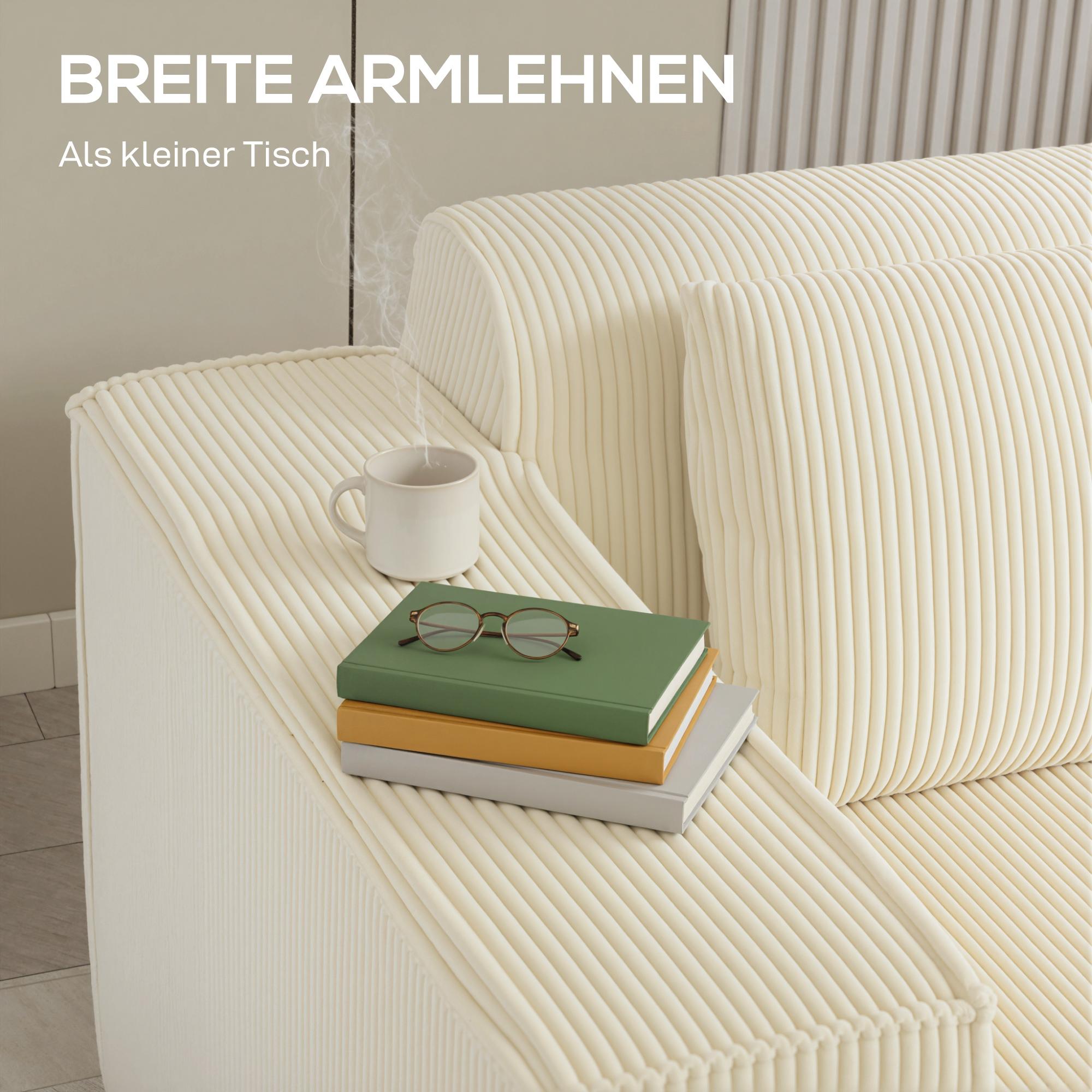 3-sitssoffa, manteltyg, breda armstöd, 2 kuddar, beige