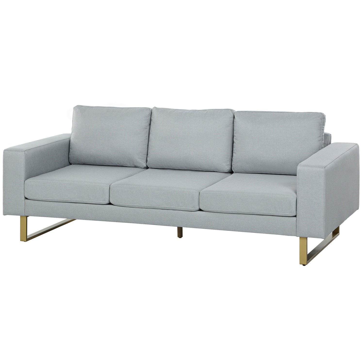 3-sits soffa, soffa med massiv träram, metallben, enkel design, ljusgrå