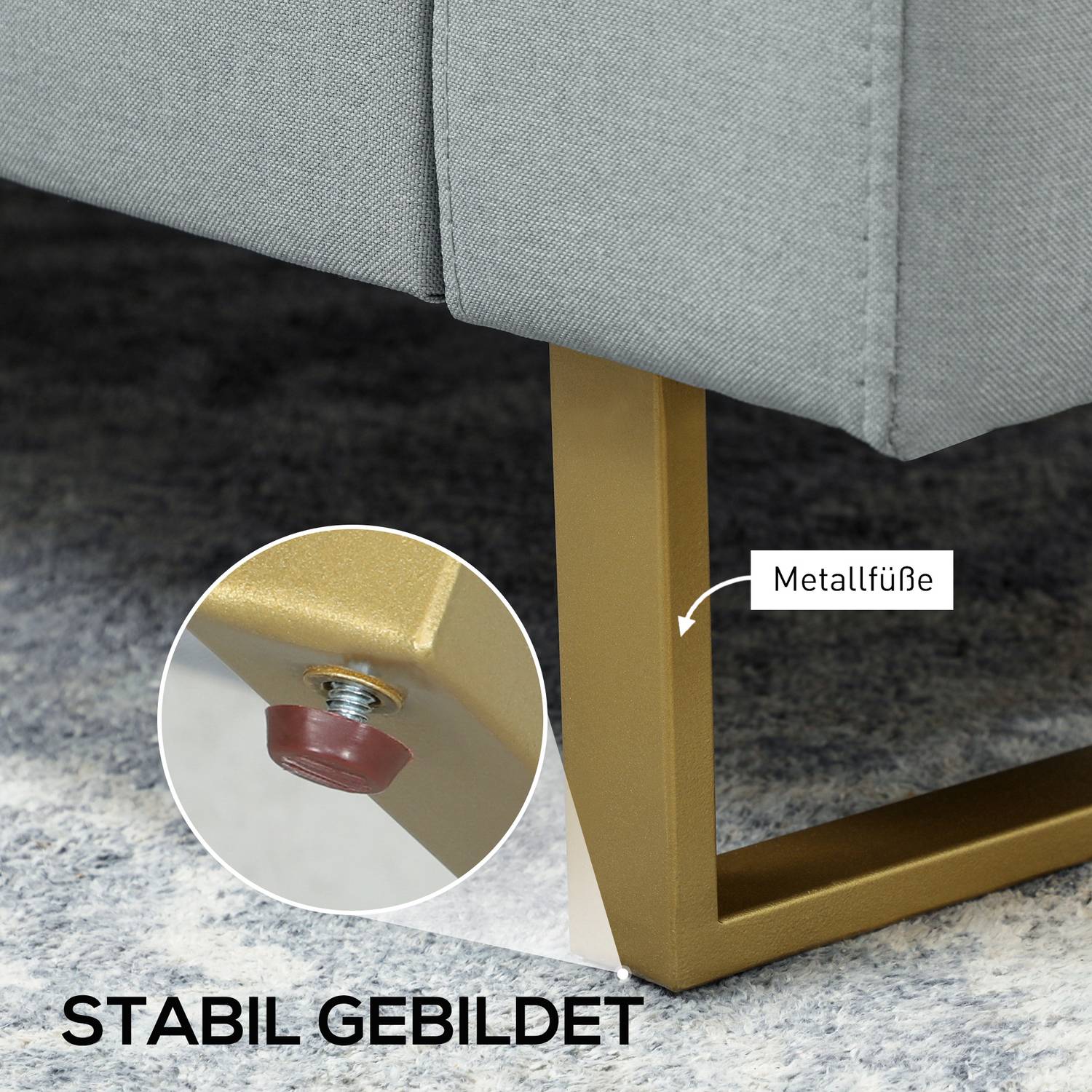 3-sits soffa, soffa med massiv träram, metallben, enkel design, ljusgrå