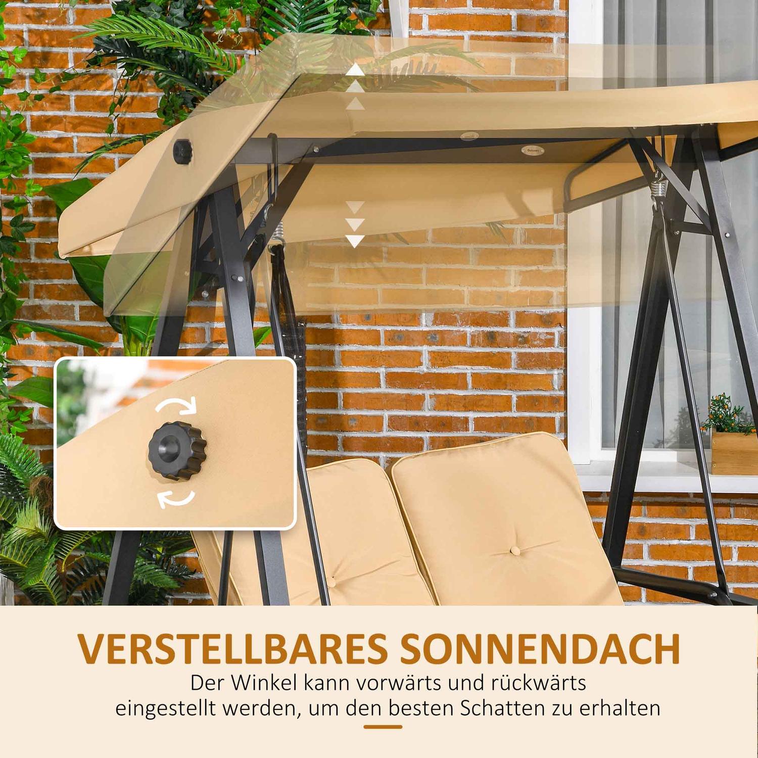 3-sits trädgårdsgunga med justerbar kapell, beige