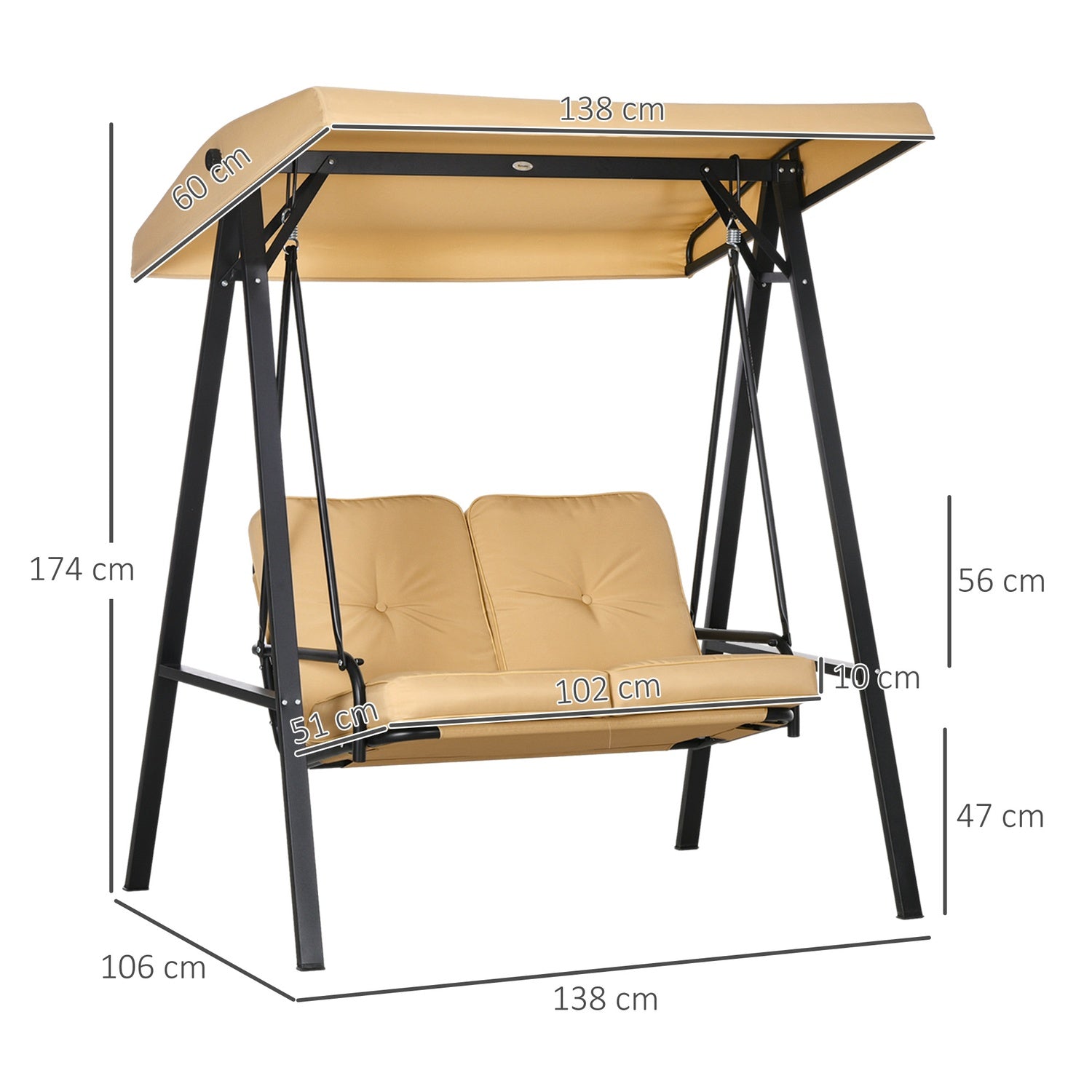 3-sits trädgårdsgunga med justerbar kapell, beige