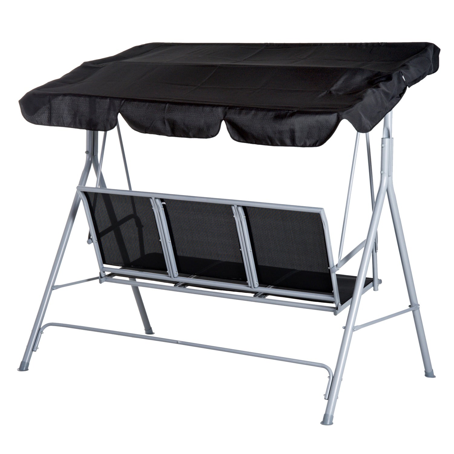 3-sits trädgårdsgunga med tak – metallram, svart/silver