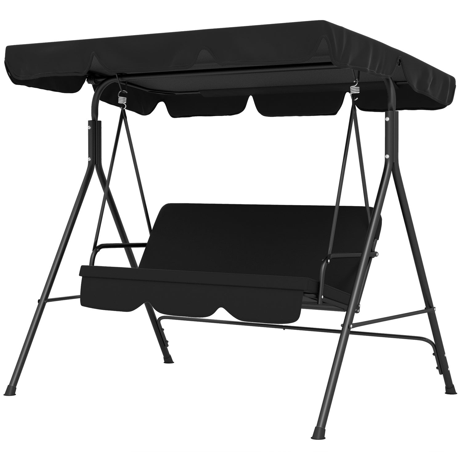 3-sits trädgårdssvingbänk, justerbart tak, stål, svart