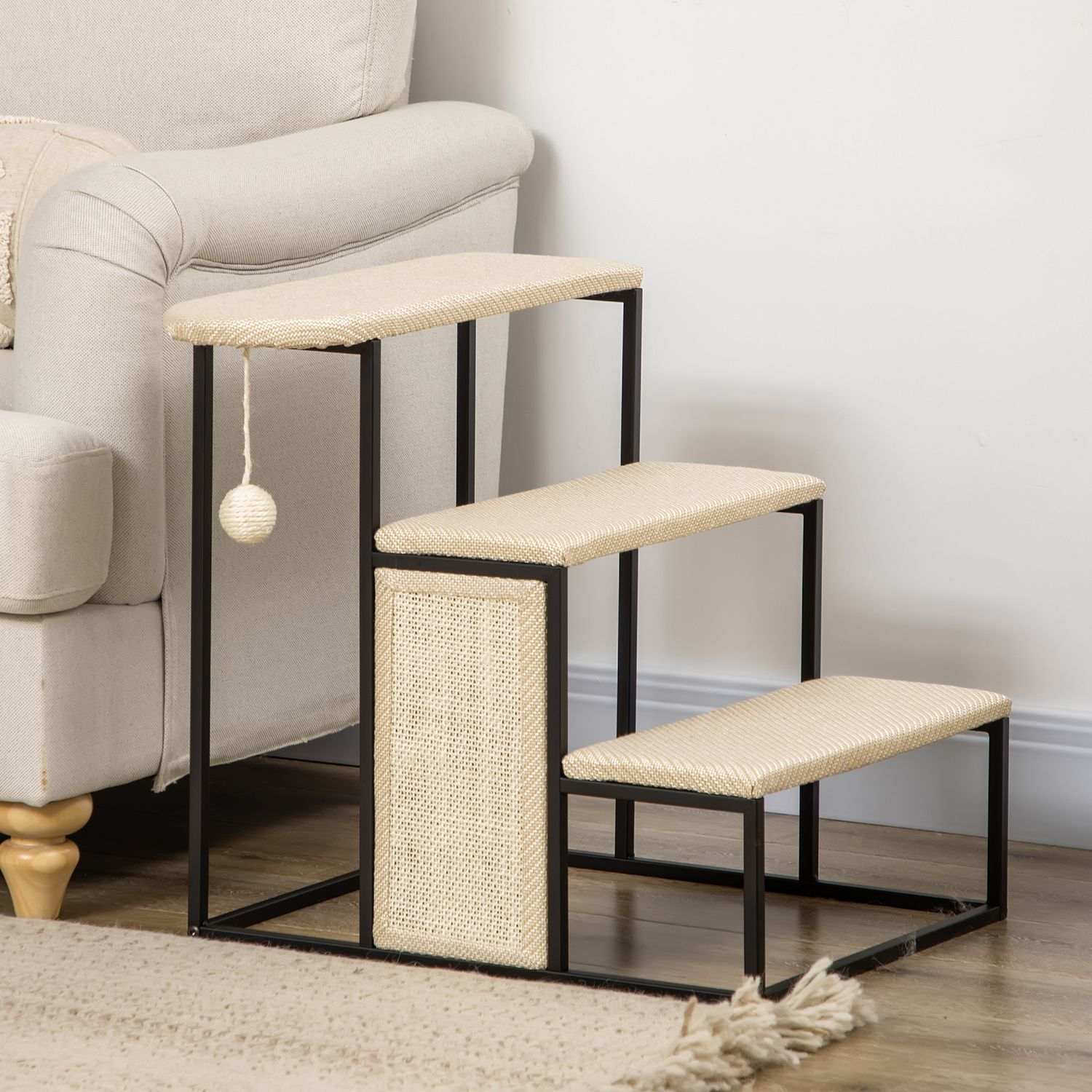 3-stegs husdjurstrappa med skrapbräda och lekboll